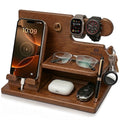 TESLYAR Wood Phone Docking Station for Men - Desk or Nightstand Organizer - Birthday Gifts for Husband, Dad - Anniversary Idea from Wife - Key Holder, Stand Wallet, Watch & Essentials (Bourbon Brown)