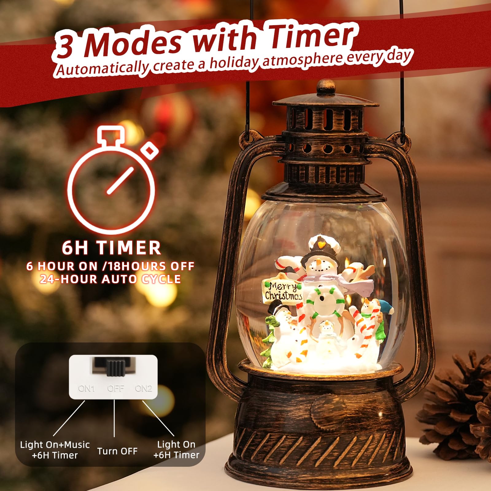 Snow Globe Christmas Decorations Indoor, Santa Claus Lighted Musical Christmas Snow Globes Lantern with Glitter & 6H Timer, Santa Claus Christmas Decorations for Home