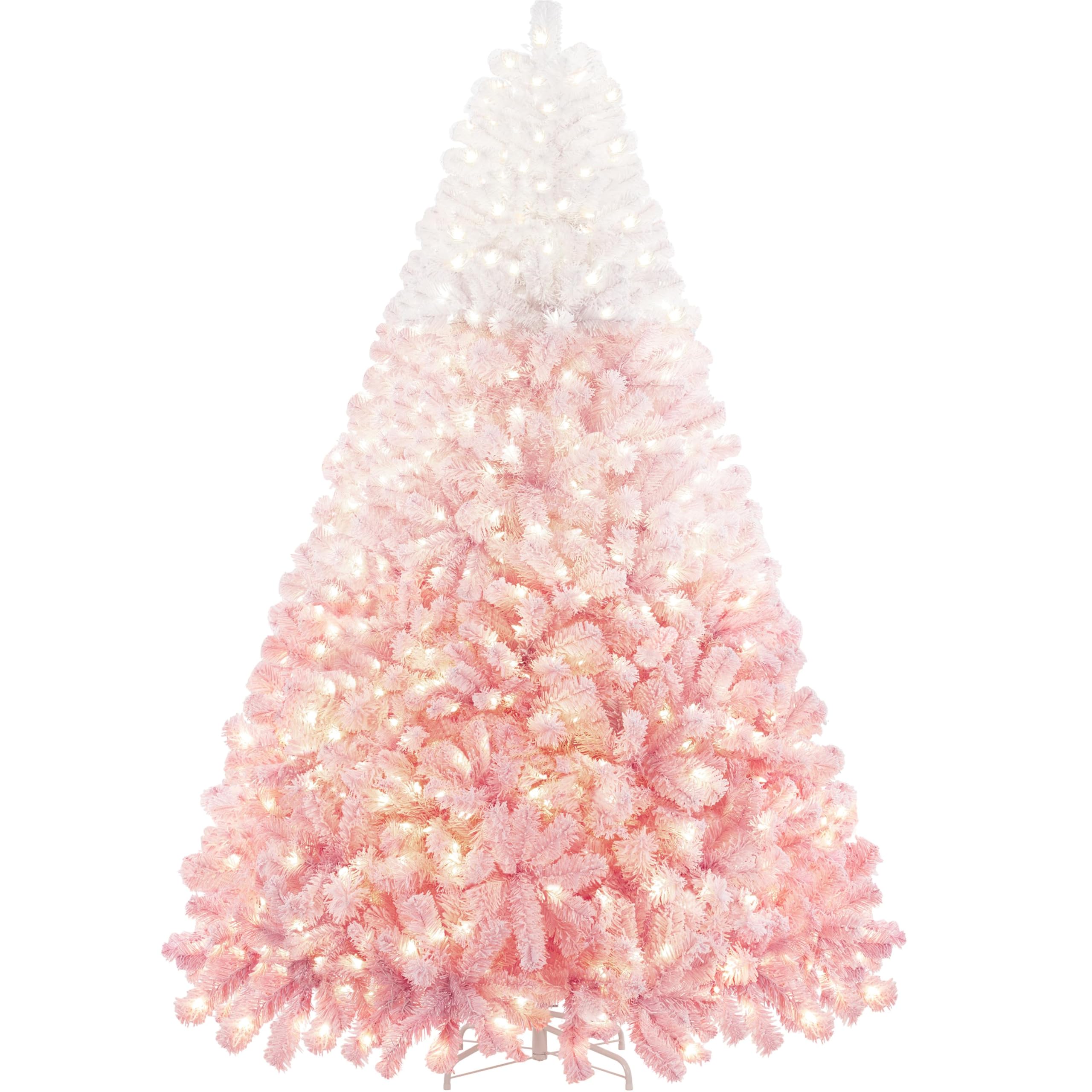 Yaheetech 6ft Snow Flocked Pre-lit Christmas Tree with 250 Warm White Lights, 820 Lush Branch Tips & Quick-Assembly Hinged Design, Full Artificial Xmas Tree for Winter Holiday Décor, Green & White