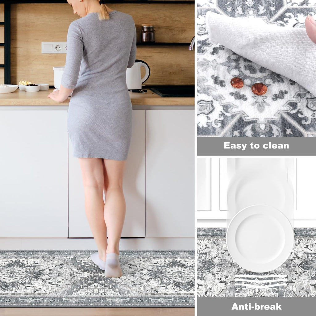 Yamaziot Christmas Kitchen Rugs Sets of 3, Non Slip Kitchen Mats for Floor with Rubber Backing, Holiday Christmas Snowflake Runner Rug Decor Home Decorations for Kitchen, Laundry Room, Hallway