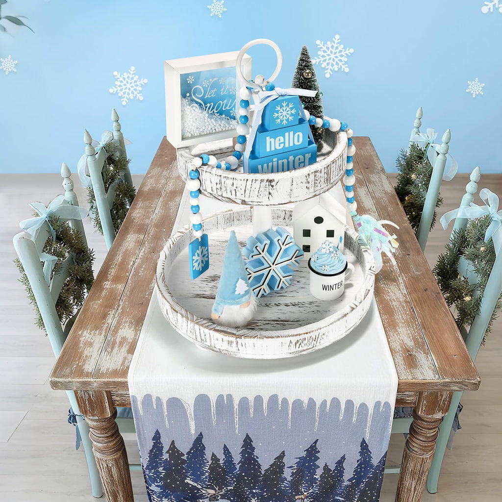 Christmas Decorations 8 PCS Tiered Tray Decor Set, Cute Tabletop Christmas Decor for Home Office Shelf Mantel Coffee Bar Xmas Table Centerpieces Tray Objects Holiday Decoration Set
