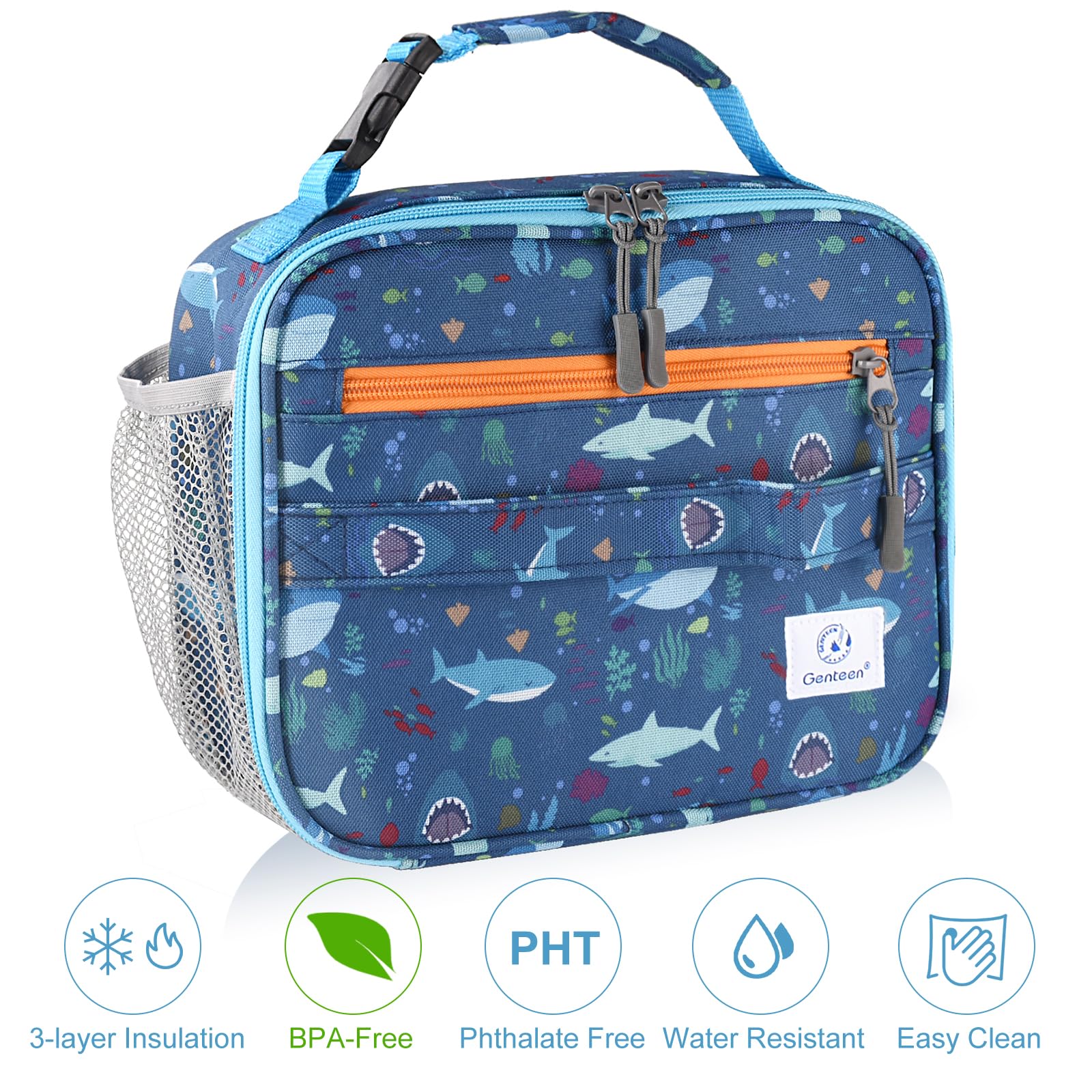 Genteen Lunch Box Kids, Insulated Lunch Bag Kids Boys Girls Back to School, Soft Lunch Box for Men Reusable Lunchbox for Office,Outdoor,School (Black)