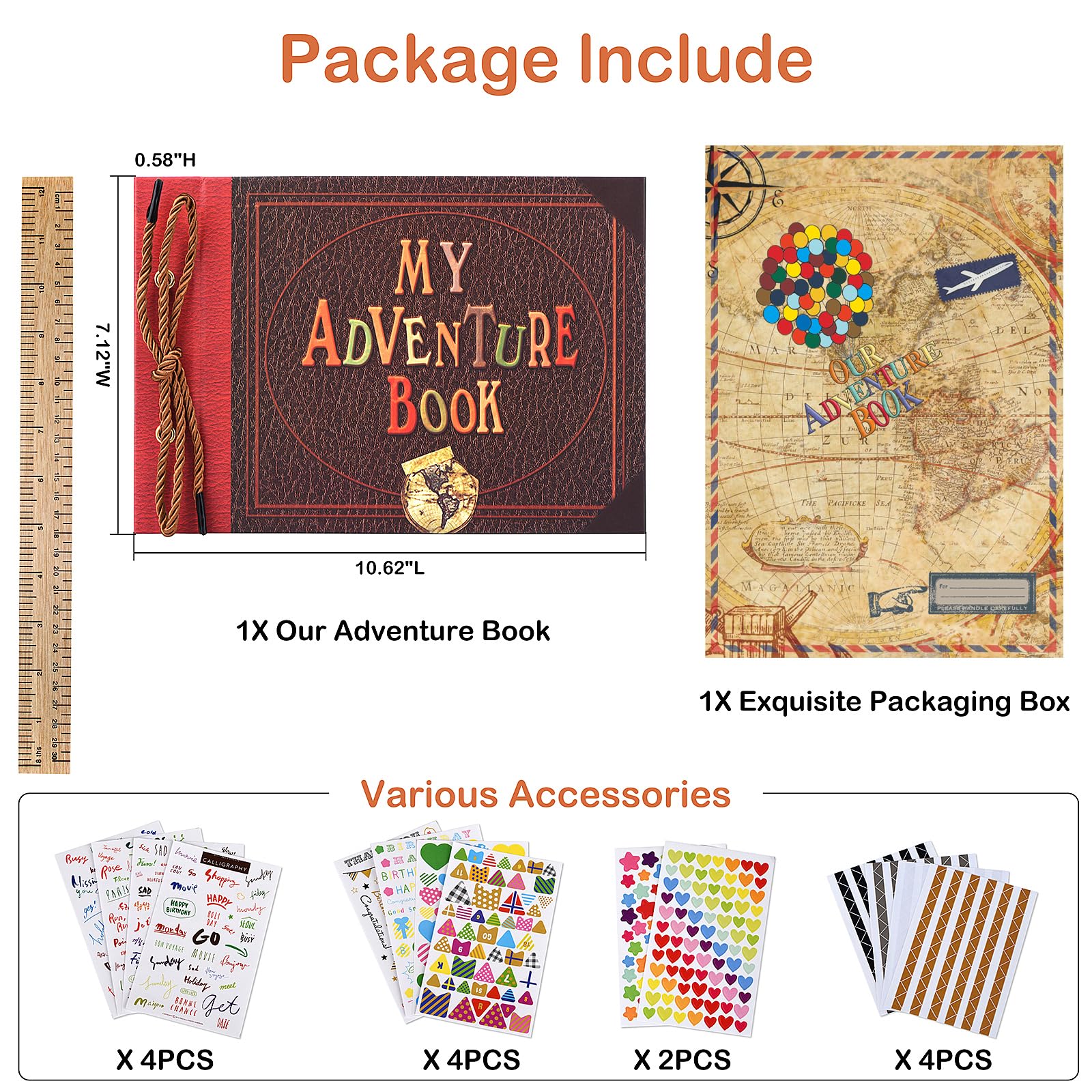 Our Adventure Book Retro Vintage, DIY Scrapbook Photo Album Travel Diary, Multipurpose Guestbook Memory Journal, Ideal Gift for Wedding Anniversary Travel Baby Friends Souvenir Keepsake