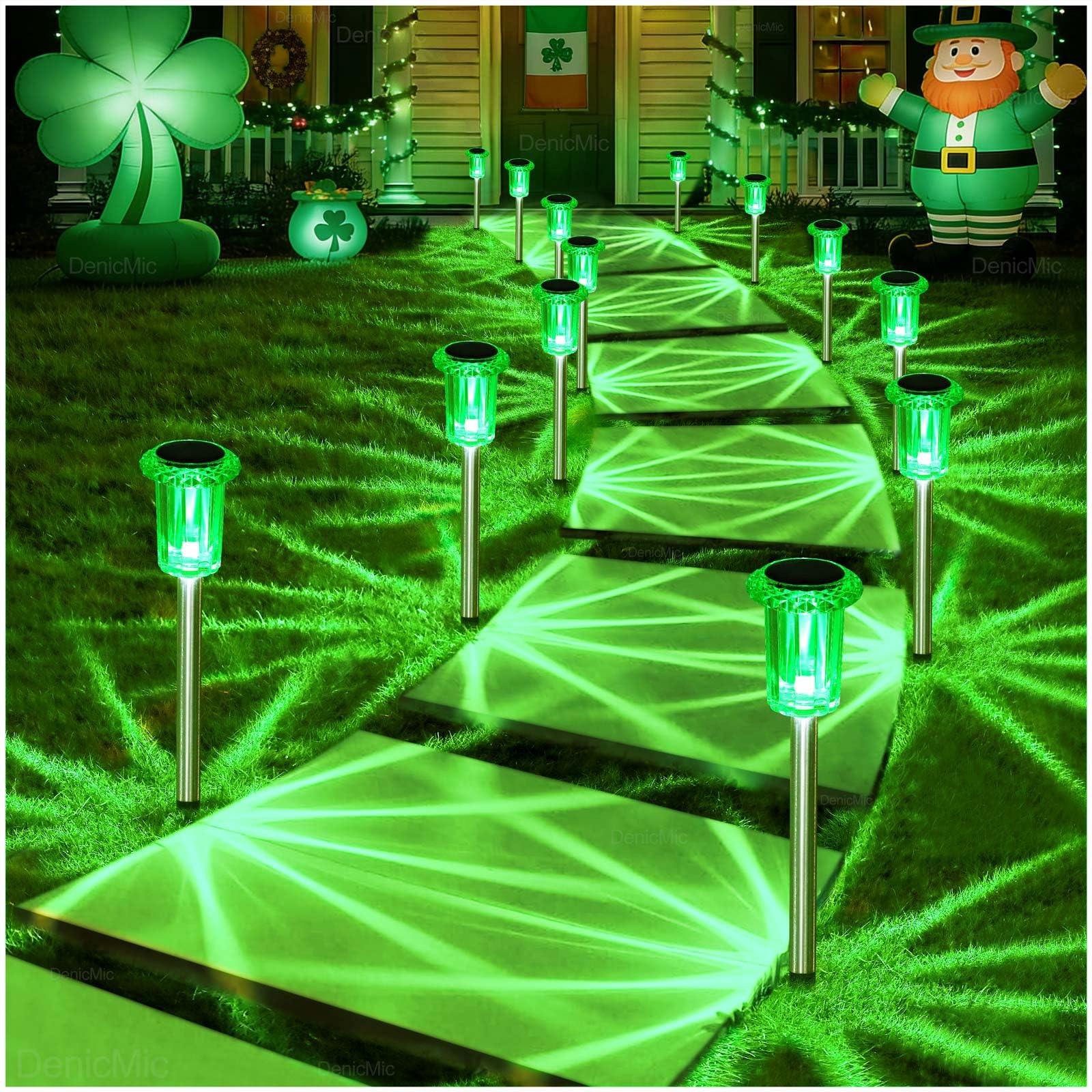 DenicMic Solar Lights Outdoor 10 Pack Waterproof 6000K Cold White LED Stainless Steel Stake Outside Lights for Yard Pathway Garden Driveway Walkway Landscape Path Lighting