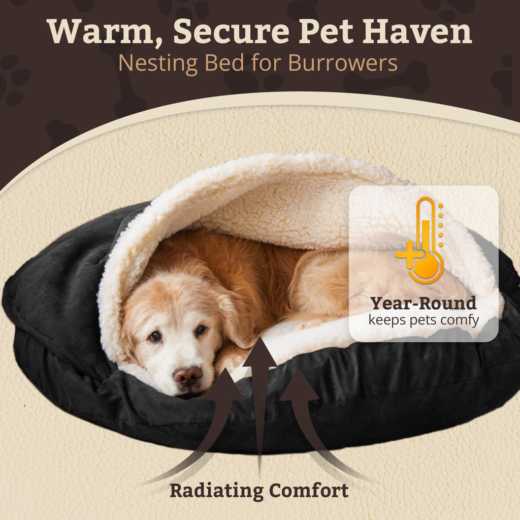 Snoozer Cozy Cave Dog Bed - Indoor Dog Bed with Cover Cave, Covered Calming Burrow for Small Sized Pets with Blanket Attached, Enclosed, Removable Washable Cover - Small, Navy