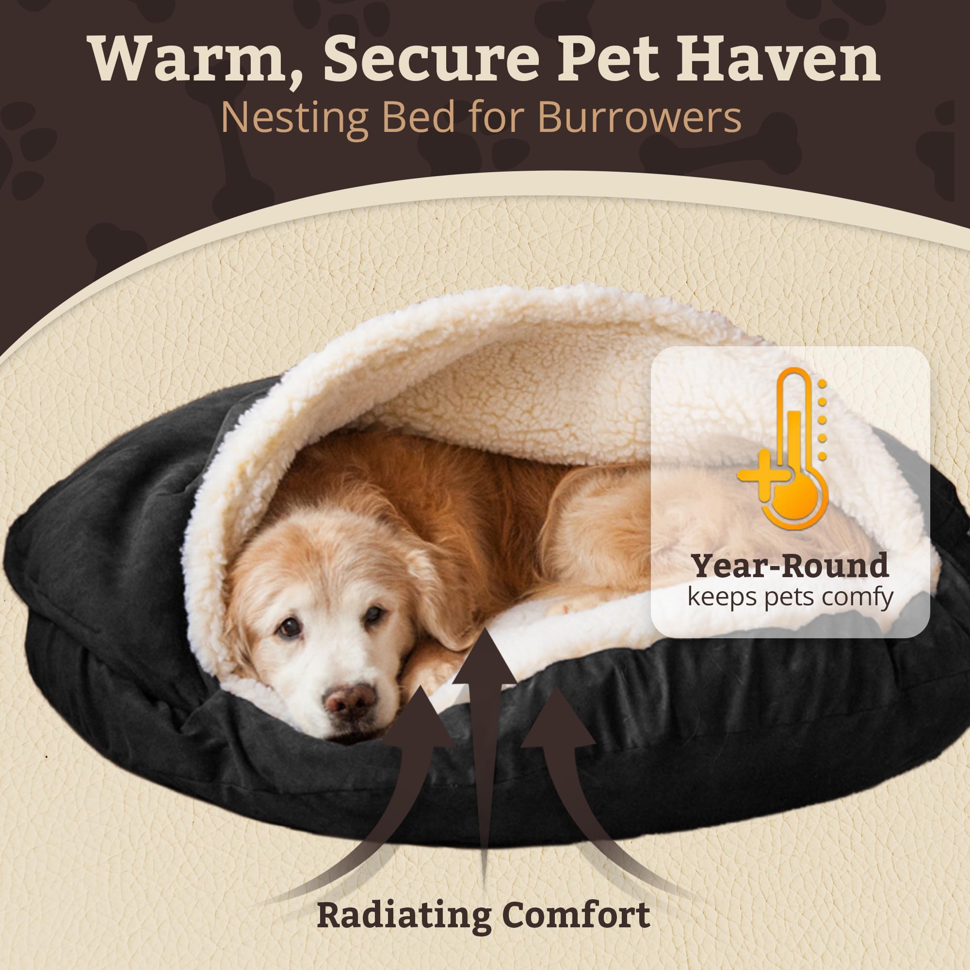 Snoozer Cozy Cave Dog Bed - Indoor Dog Bed with Cover Cave, Covered Calming Burrow for Small Sized Pets with Blanket Attached, Enclosed, Removable Washable Cover - Small, Navy