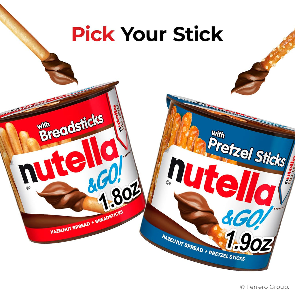 Nutella & GO! Chocolate Hazelnut Spread with Cocoa + Pretzel Sticks, 24 Snack Packs, 1.9 oz Each