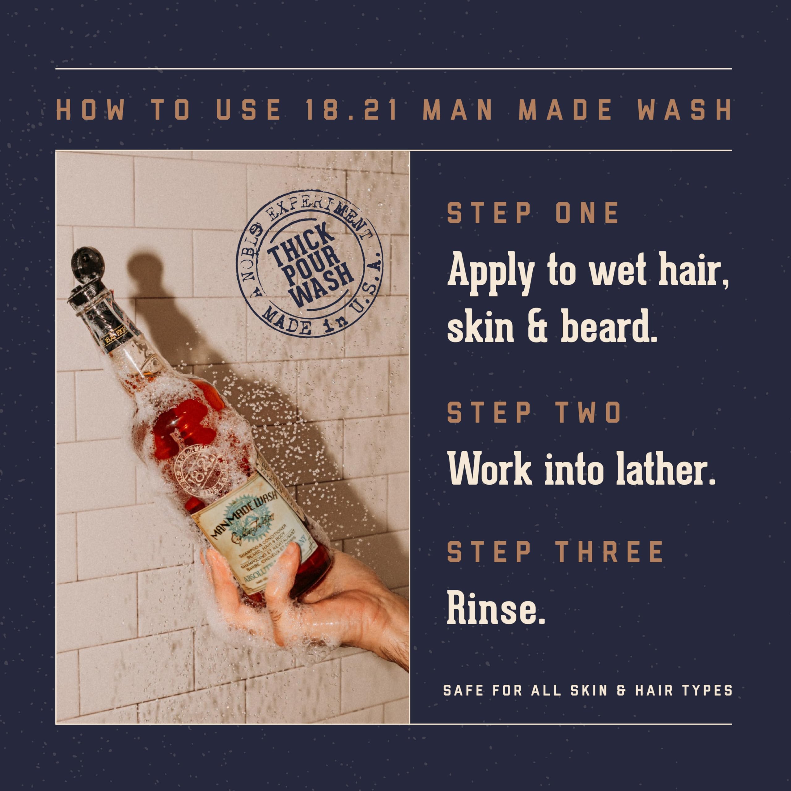 18.21 Man Made Original Absolute Mahogany 3-in-1 Body Wash, Shampoo, & Conditioner for Men, All Hair & Skin Types, Strengthens and Moisturizes in a Manly Aroma, 18oz