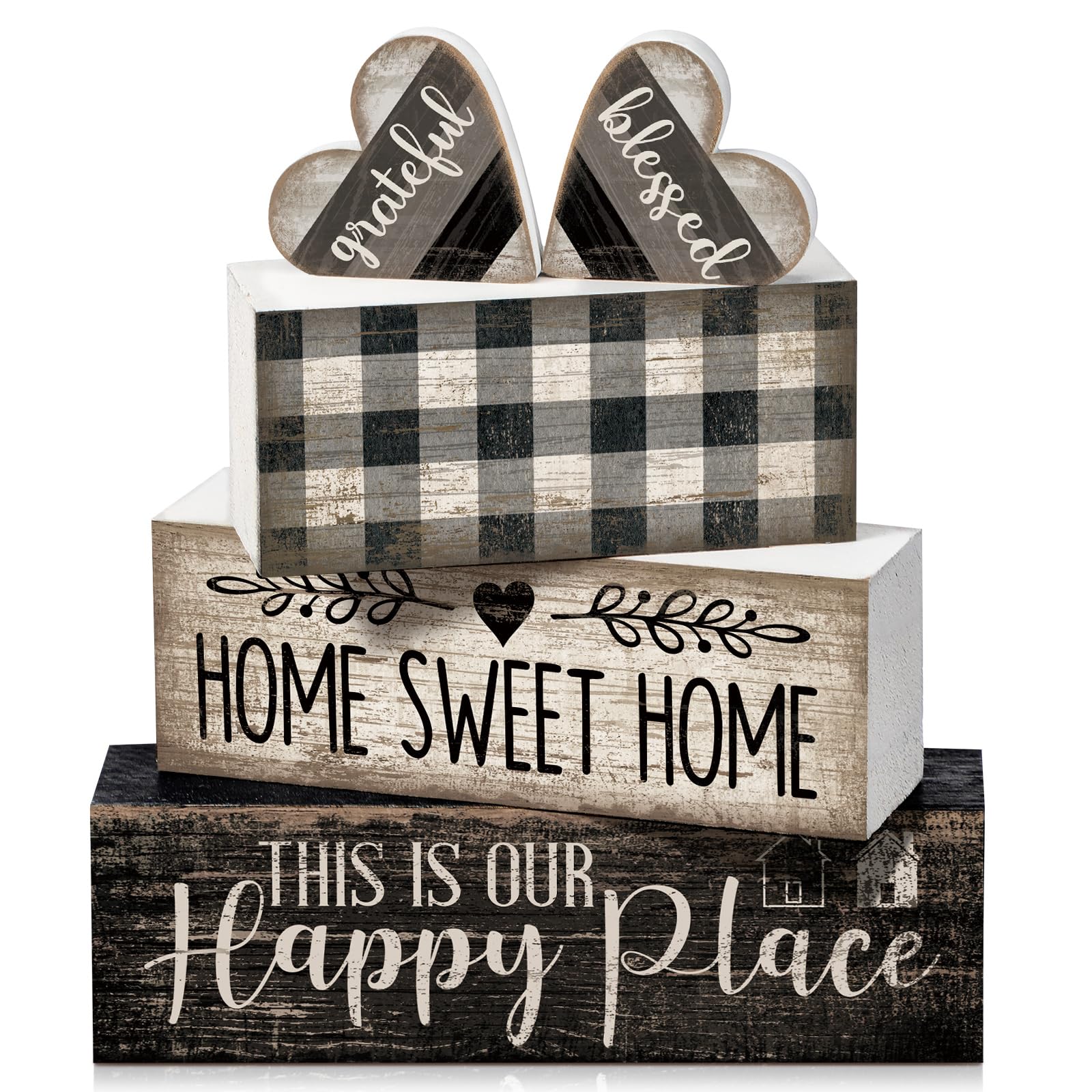Moucuny 4 Pcs Christmas Table Decor Wooden Hot Cocoa Decoration Christmas Centerpiece Winter Tiered Tray Decor Decorative Red Hot Cocoa Block Signs Gift Farmhouse Xmas Decoration for Home Kitchen