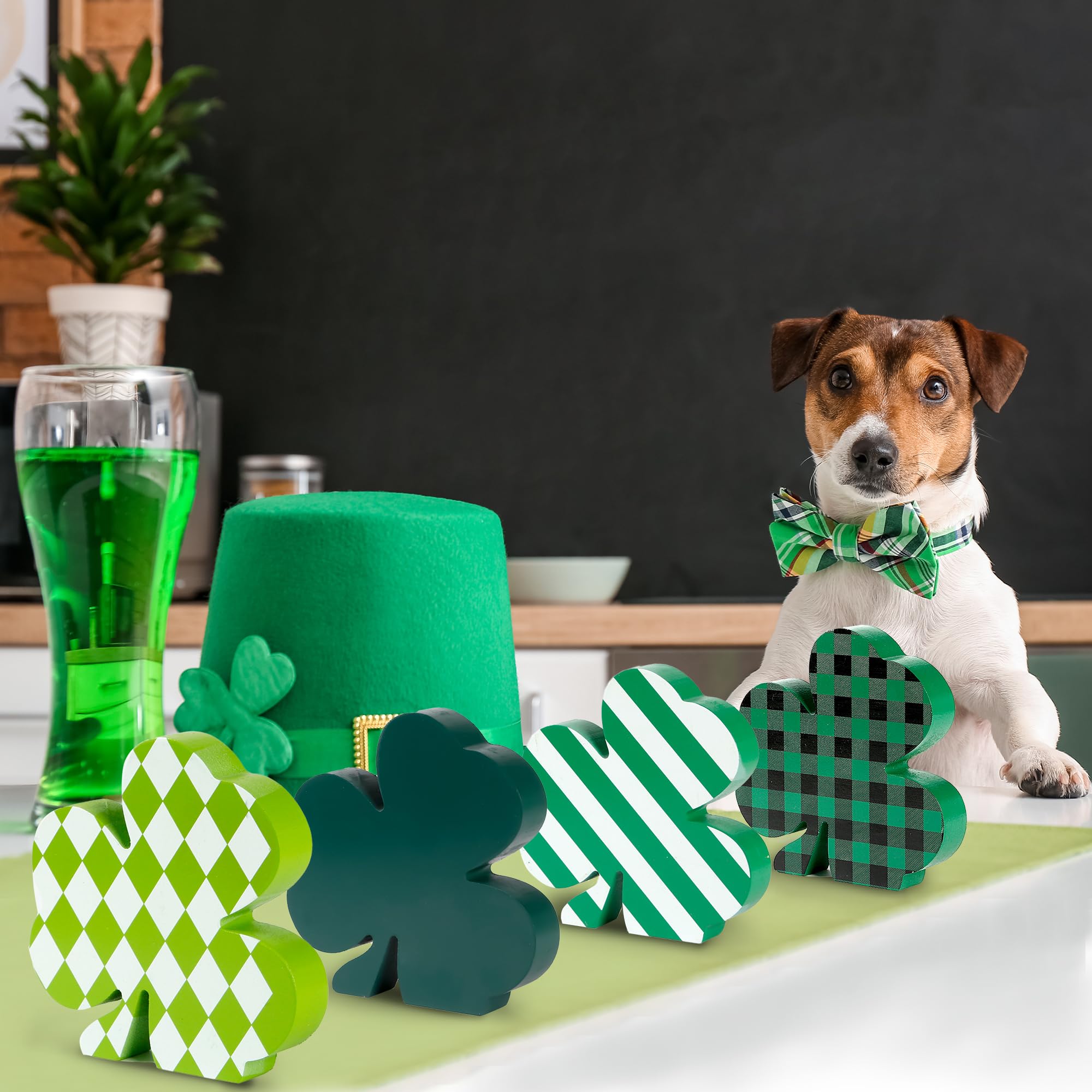 Sggvecsy 4 Pieces St Patrick’s Day Decorations Wooden Sign Tiered Tray Decor with Shamrock Clover Irish Lucky Sign Table Centerpiece Farmhouse Rustic Decoration for Table Home Fireplace Indoor Decor
