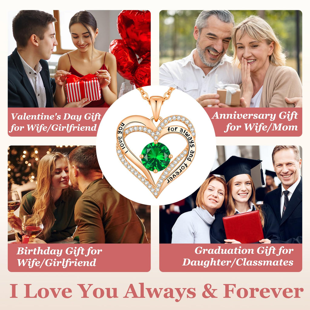 CDE Forever Love Heart Necklaces for Women, Wedding Anniversary, Valentine's，Birthday Mothers Christmas Day Gifts for Mom, Mother, Wife, S925 Silver Jewelry with Birthstone Pendant