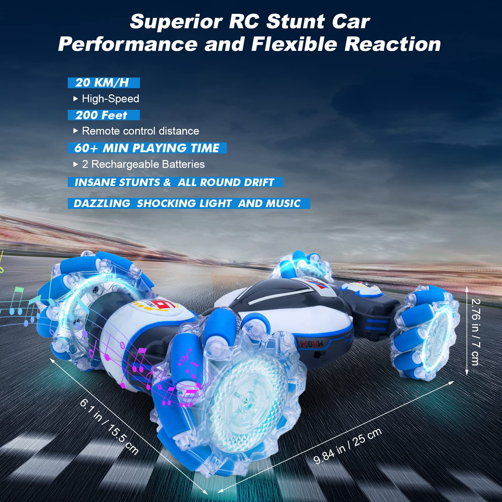 Fosgoit Gesture Sensing RC Stunt Car - Toys for 6-12 Years Old Boys Girls, 4WD Remote Control Car, Hand Controlled Car with Lights Music, Cool Birthday Gifts for Kids Age 6 7 8 9 10 11 12 Years Old