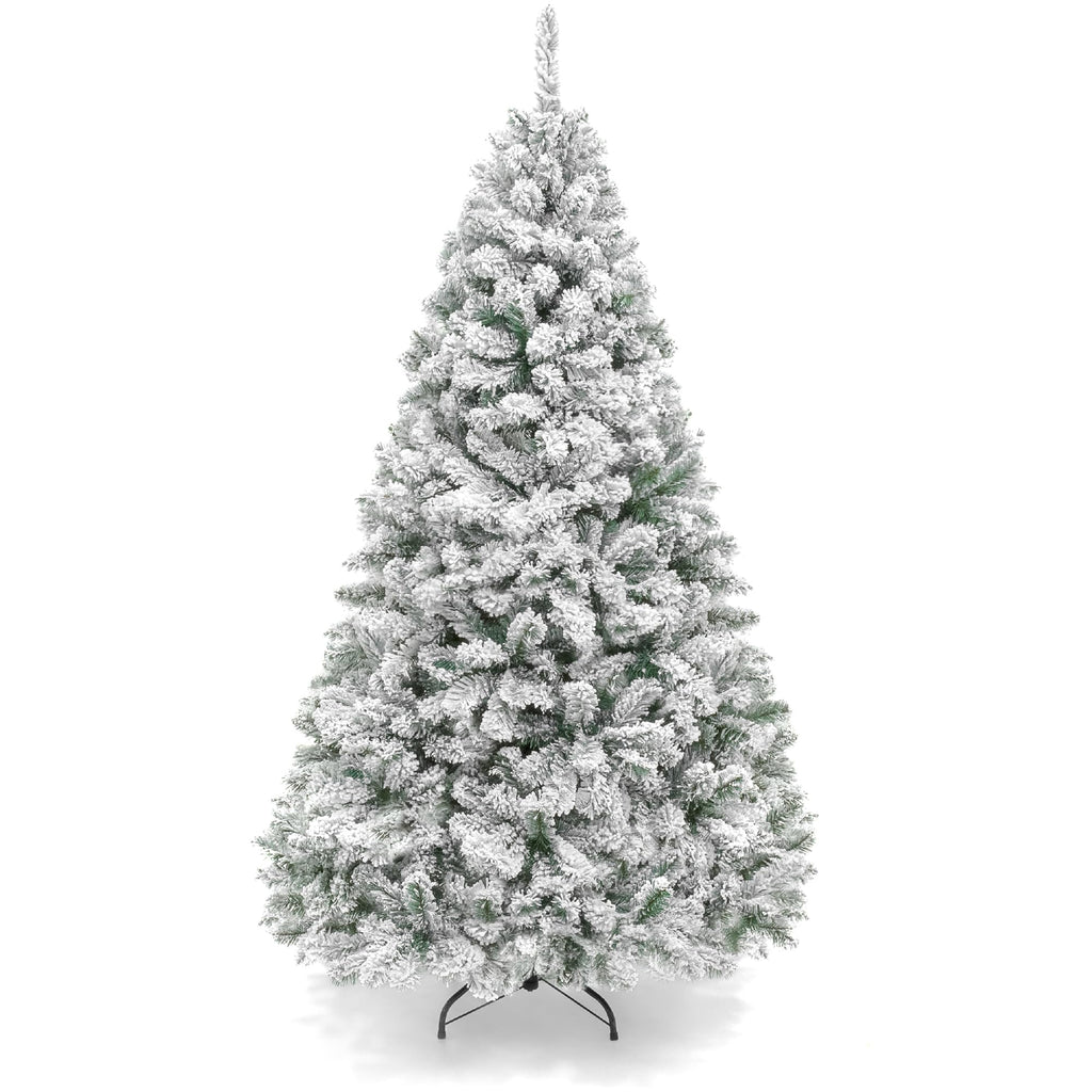 Best Choice Products Artificial Flocked Christmas Tree, 6ft Premium Unlit Pine Holiday Décor w/Full Branches, Metal Stand - Green
