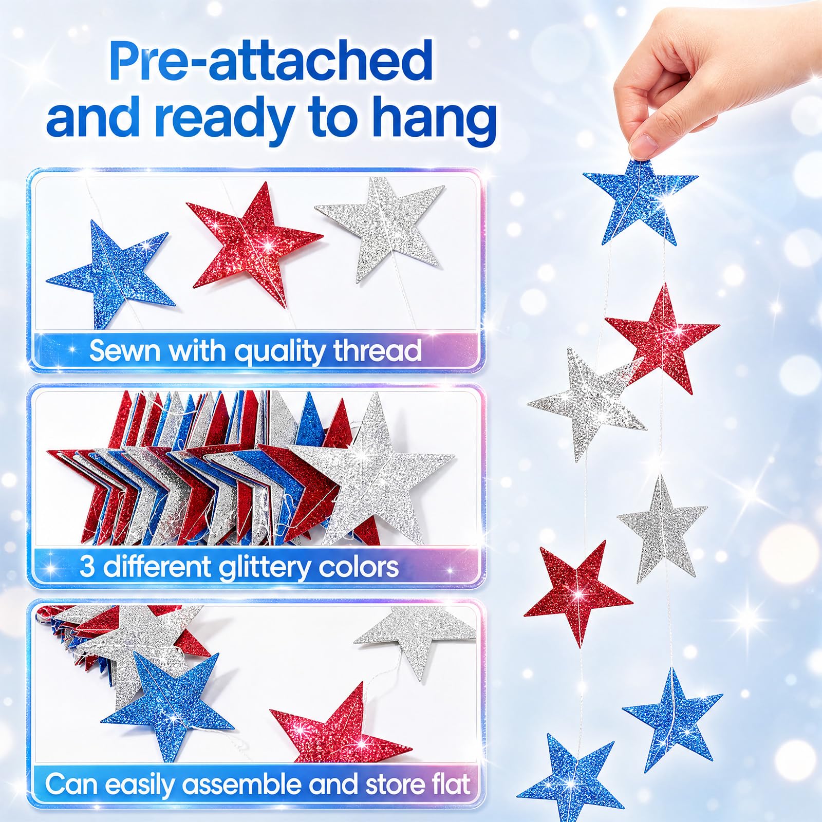 Patelai Glitter Star Garland Banner 2026 Graduation Decor 130 Feet Star Hanging Banner Twinkle Backdrop for Party Birthday Classroom Wedding Supplies(Gold)