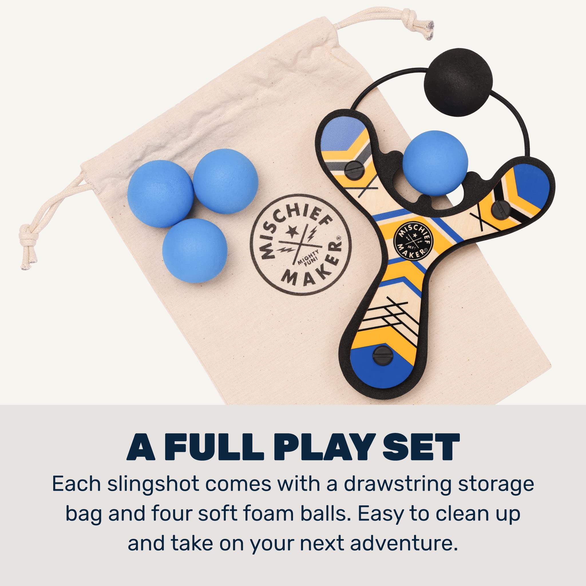Mighty Fun! - Mischief Maker® Wooden Slingshot - Classic Series - Real Wood Slingshot for Kids, 4 Soft Foam Balls and Storage Bag - Ages 4+ (red)