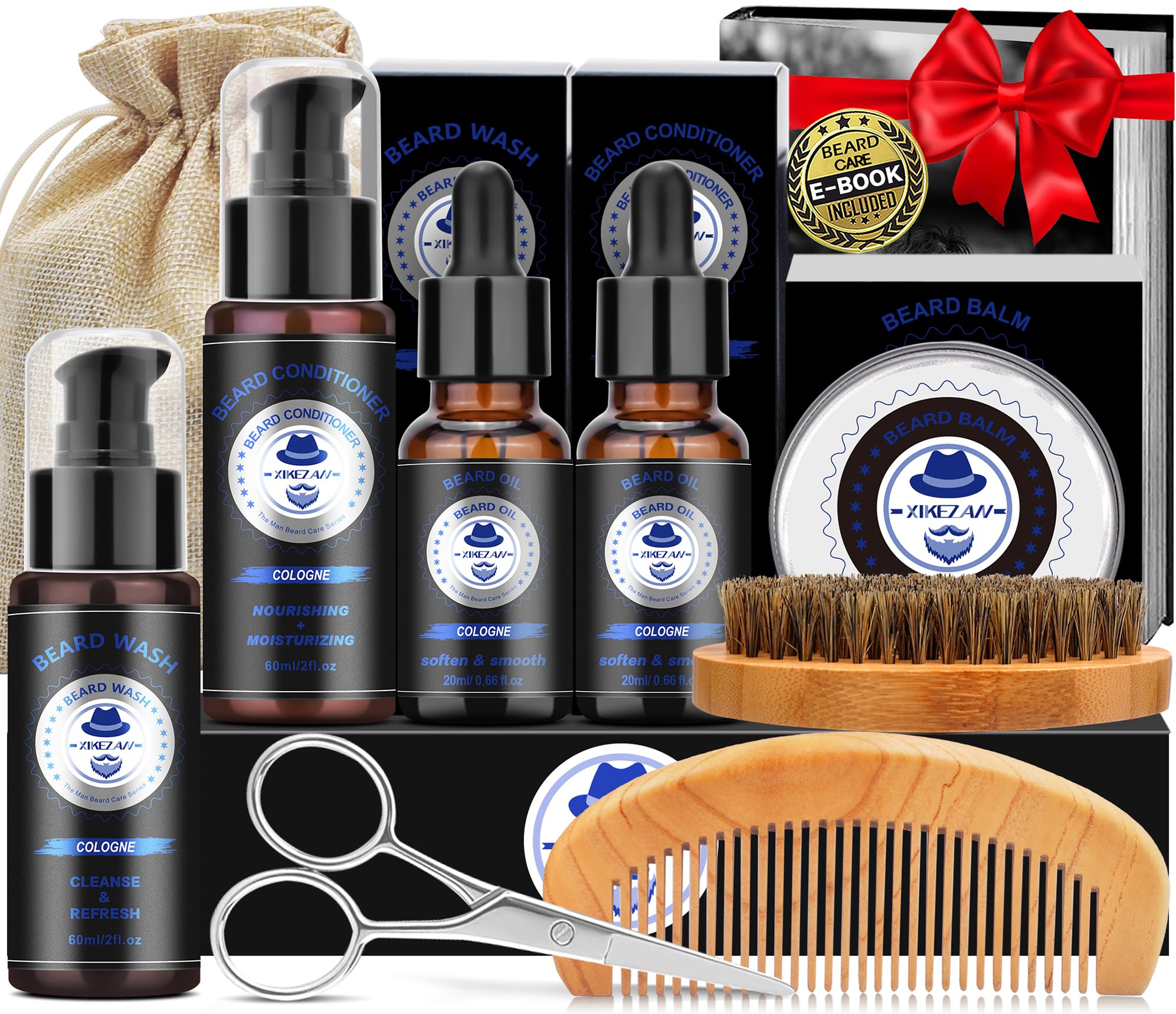 XIKEZAN Fathers Day Gifts for Dad Husband,Beard Kit for Men Grooming & Care w/Beard Conditioner, Wash,Oil,Balm,Birthday Valentines Easter Gifts for Mens Him Boyfriend Christmas Stocking Stuffers