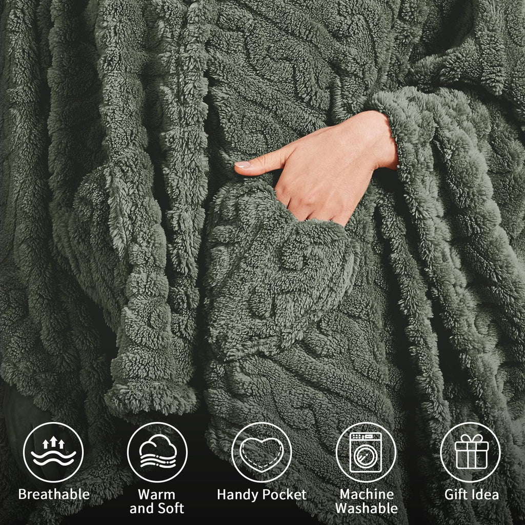 Wearable Blanket Poncho Cape Wrap for Adult, Cozy Sherpa Fleece Pocketed Shawl TV Throw Blankets for Office and Lounge(Caramel,58'' x 64'')