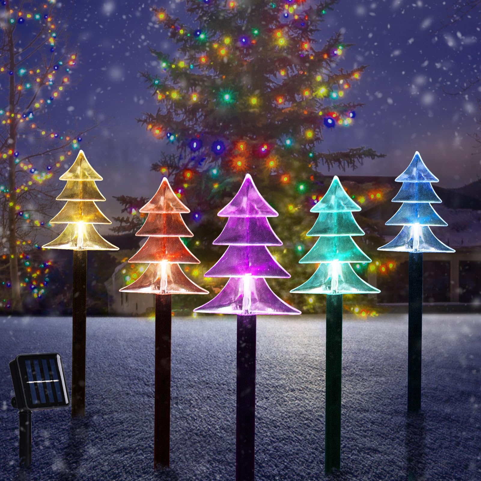 Outdoor Christmas Decorations, Solar Christmas Pathway Lights, Set of 5 Waterproof Landscape LED Lights for Yard Lawn Patio Walkway Decor