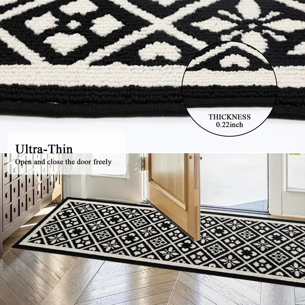 Ileading Christmas Entrance Door Mat, Absorbent Dog Mats for Muddy Paws, Low-Profile Small Red Xmas Decor Kitchen Runner Rug with Non-Slip Backing, Machine Washable Entryway Welcome Mat(Red 24"X36")