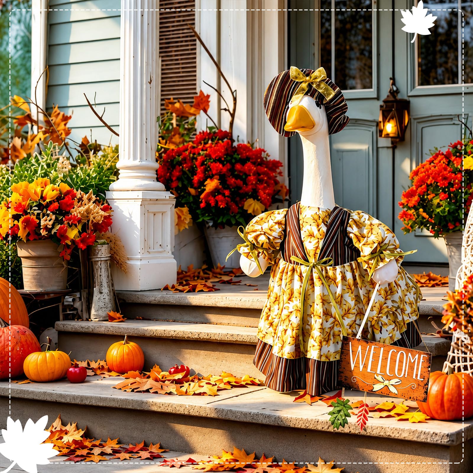Suzile Fall Maple Porch Goose Outfit Autumn Goose Clothes for 23 Inch Cement or Plastic Geese Costume for Yard Lawn Outdoor Garden Patio Concrete Duck Statue Dress Thanksgiving Party Holiday Decor
