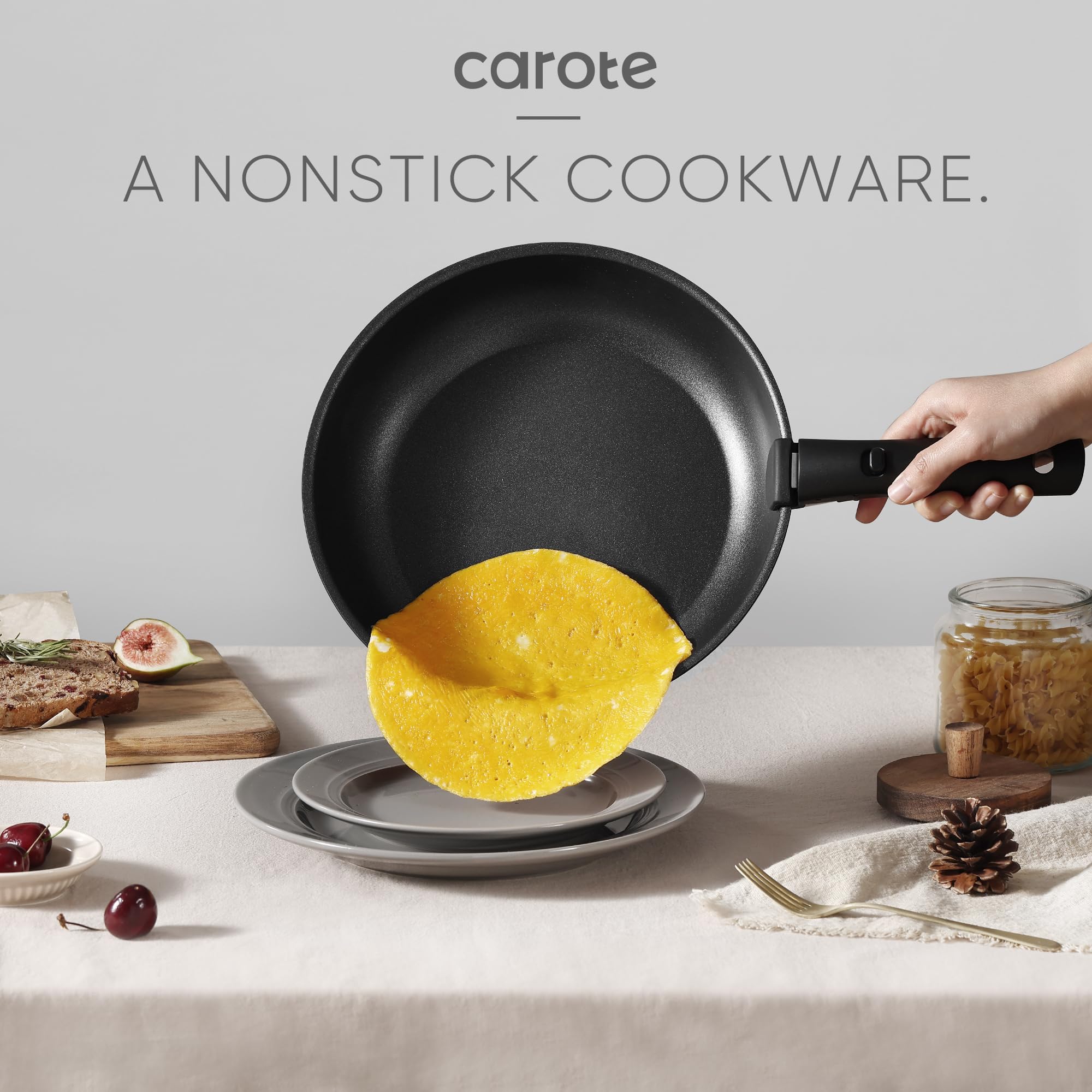 CAROTE 19pcs Pots and Pans Set, Nonstick Cookware Set Detachable Handle, Induction Kitchen Cookware Sets Non Stick with Removable Handle, RV Cookware Set, Oven Safe