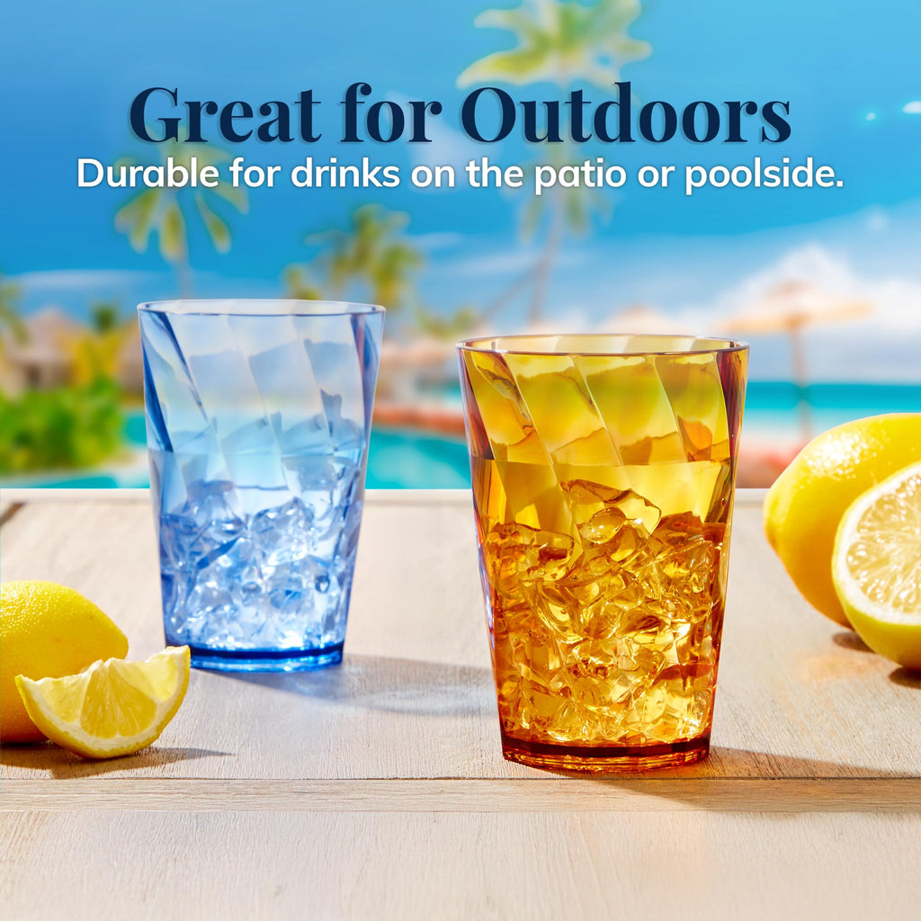 US Acrylic Optix Plastic Reusable Drinking Glasses (Set of 8) 20oz Water Cups in Jewel Tone Colors | BPA-Free Tumblers, Made in USA | Top-Rack Dishwasher Safe