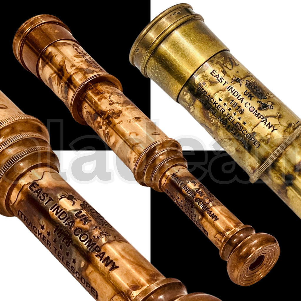 Rare Brass Telescope Spyglass - East India Company 1818 Tracker Vintage Pirate Spyglass Scope Antique Large Handstitched Leather Gift Box (BT-EIC17)