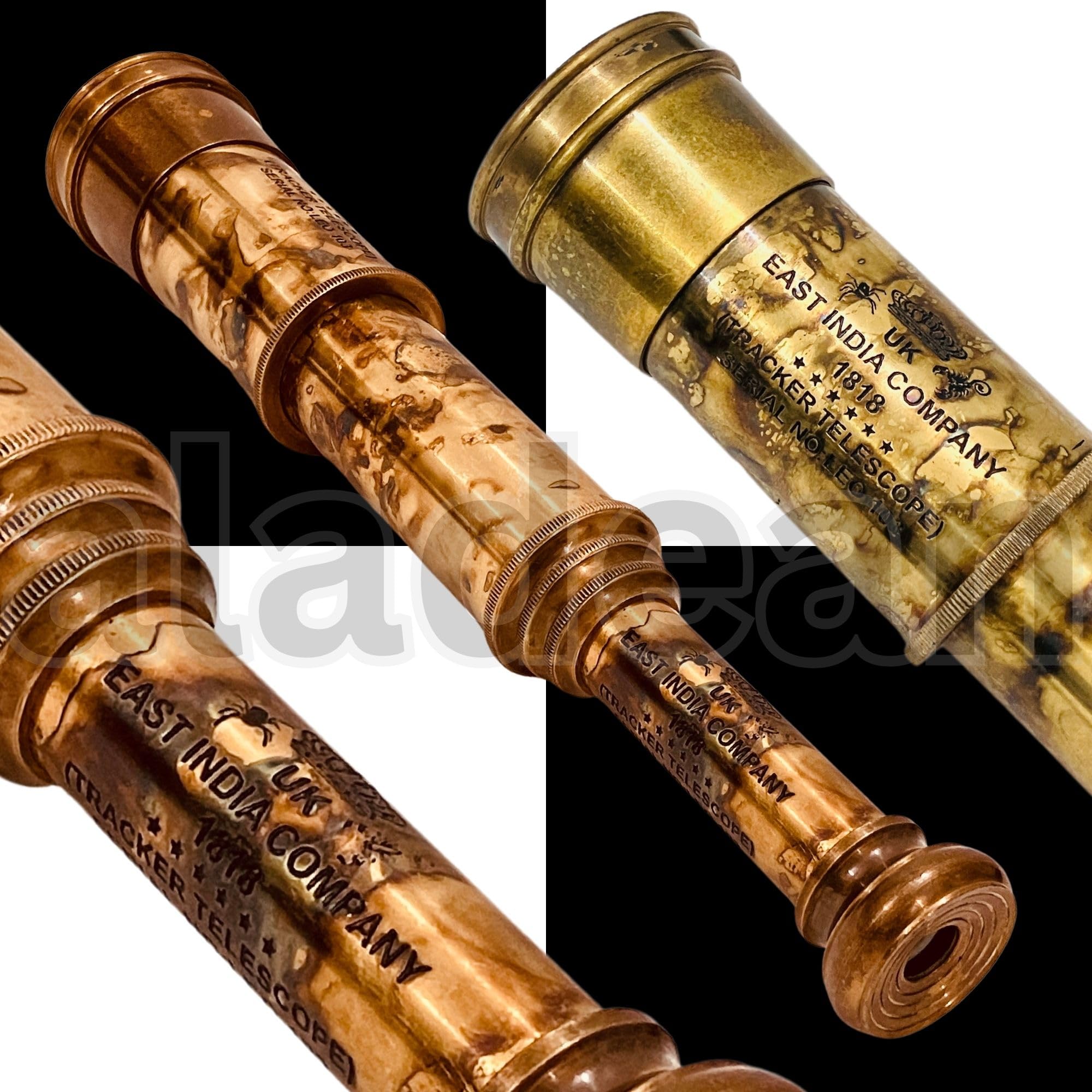 Rare Brass Telescope Spyglass - East India Company 1818 Tracker Vintage Pirate Spyglass Scope Antique Large Handstitched Leather Gift Box (BT-EIC17)