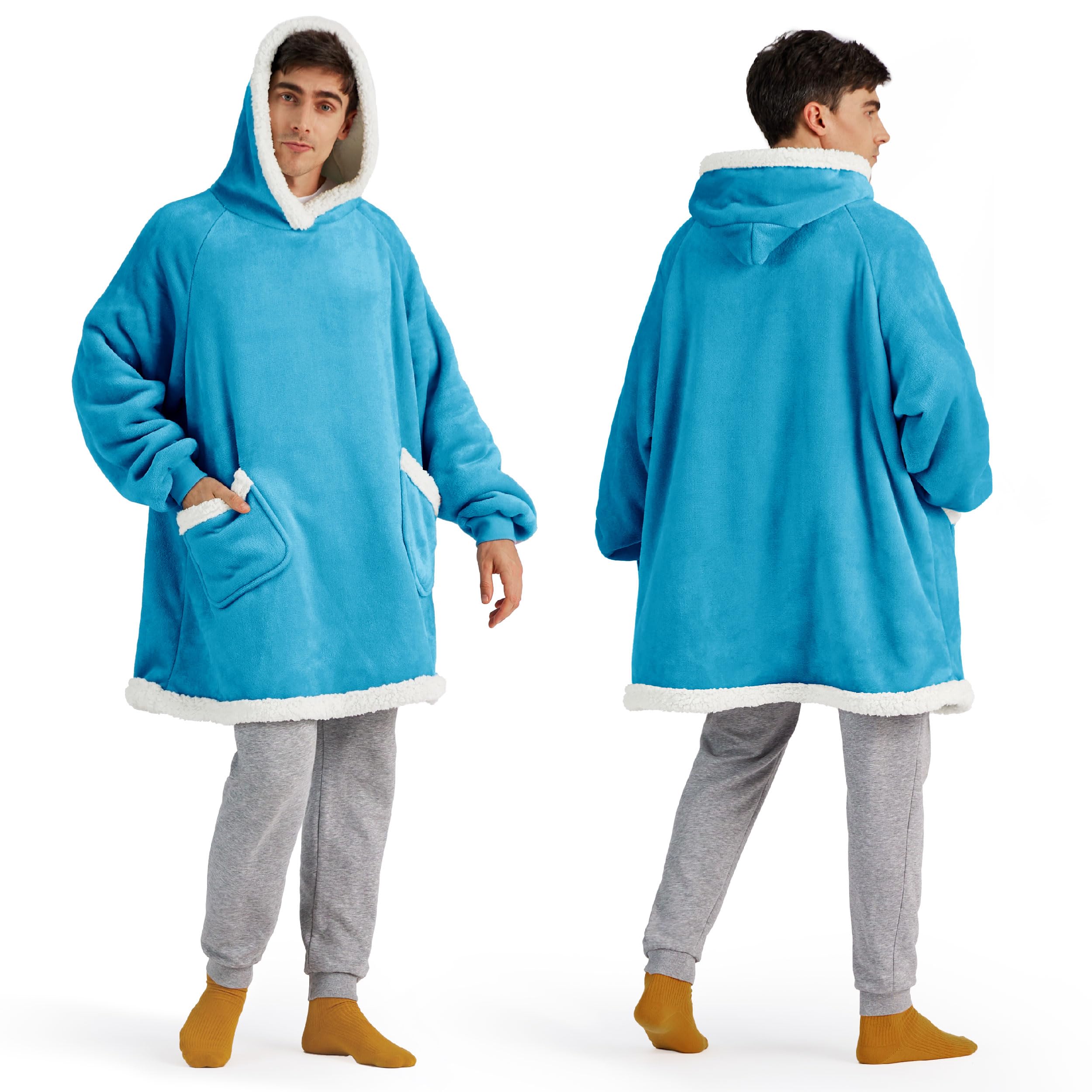 Bedsure Blanket Hoodie, Wearable Blanket Hoodie as Gifts for Mom, Birthday Gifts for Women Kids Teens Mother's Day Sherpa Sweatshirt, Grey, Standard