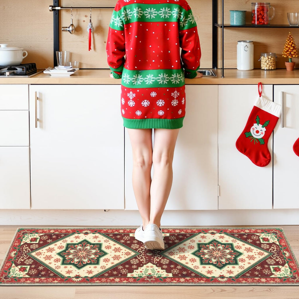 Yamaziot Christmas Kitchen Rugs Sets of 3, Non Slip Kitchen Mats for Floor with Rubber Backing, Holiday Christmas Snowflake Runner Rug Decor Home Decorations for Kitchen, Laundry Room, Hallway