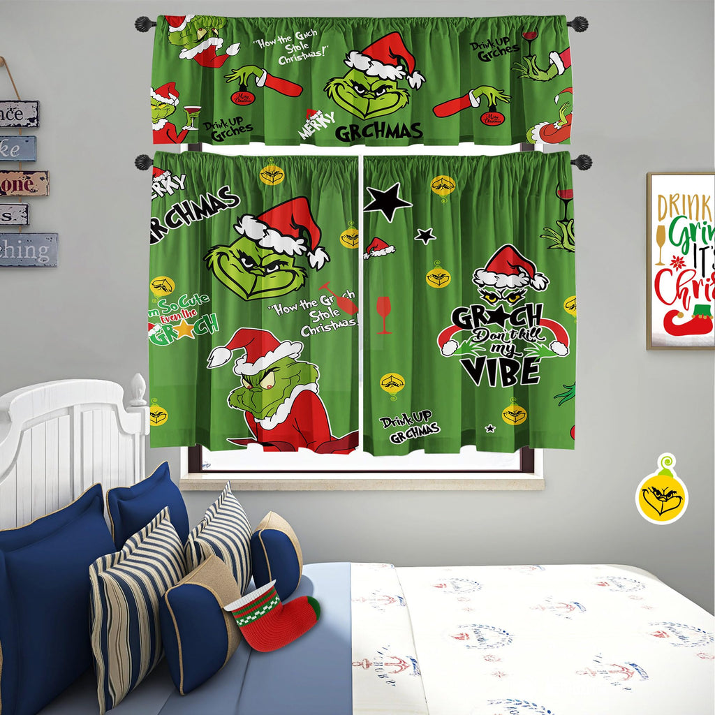 Christmas Kitchen Curtain Valances Winter Holiday Festive Small Window Decoration, Red and Green Farmhouse Xmas Design, 52x18inchx1, 26x36inchx2, 3 Panel, Rod Pocket