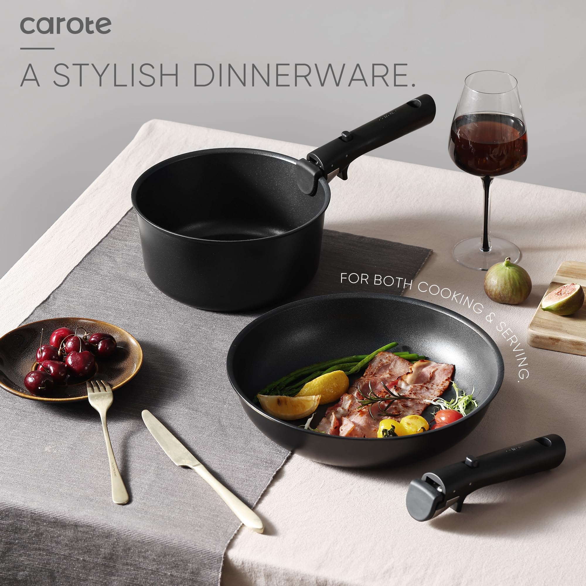 CAROTE 19pcs Pots and Pans Set, Nonstick Cookware Set Detachable Handle, Induction Kitchen Cookware Sets Non Stick with Removable Handle, RV Cookware Set, Oven Safe