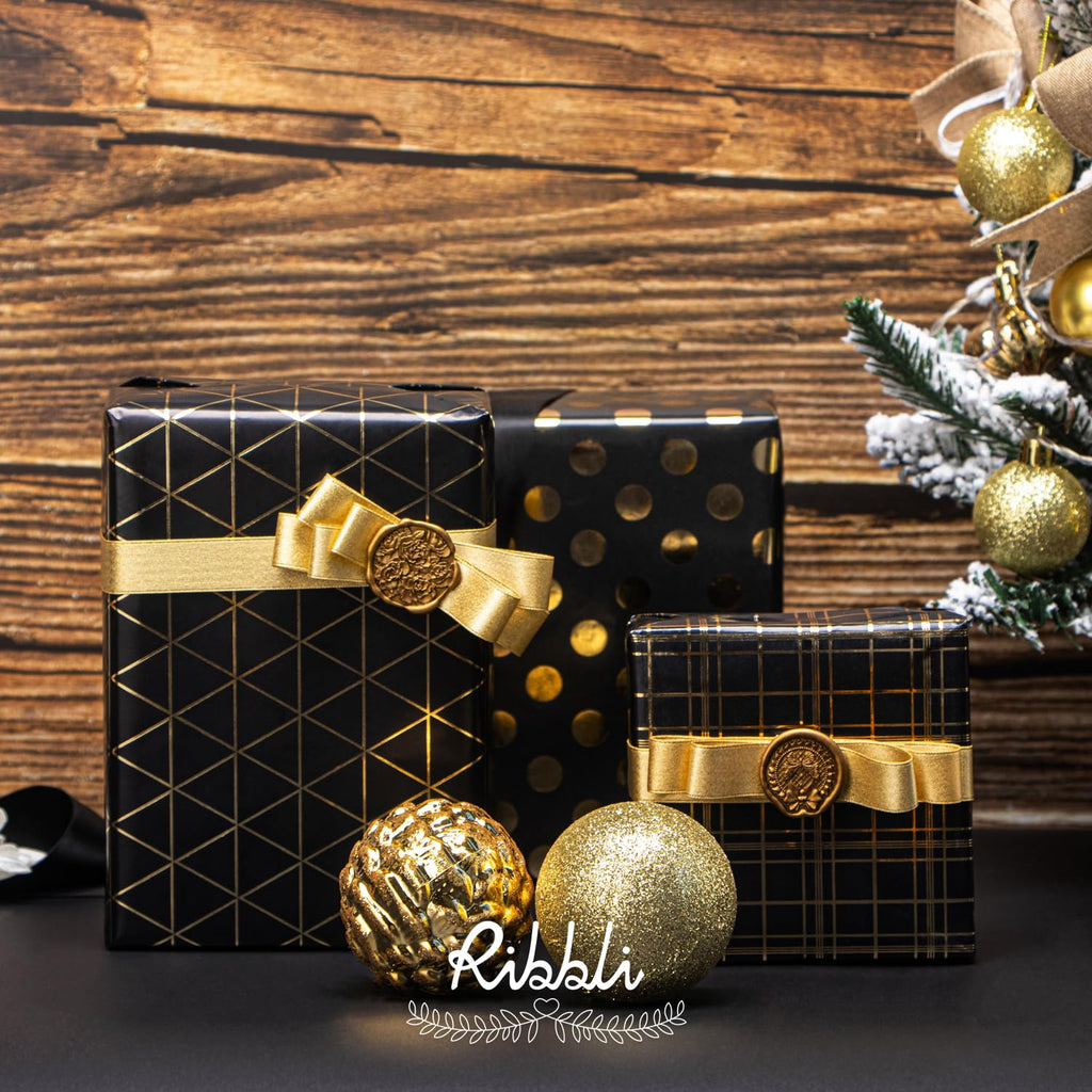 Ribbli Birthday Wrapping Paper Iridescent Gift Wrapping Paper Mini Roll, 3 Rolls Happy Birthday Polka Dots Stripes Printed Assortment - 17 inch x 120 inch(10feet) Per Roll