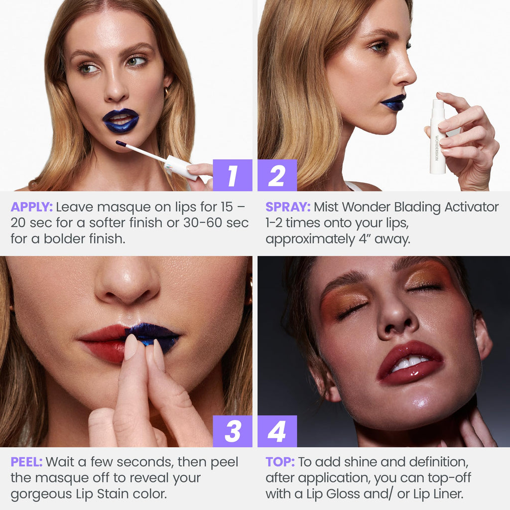 Wonderskin Wonder Blading All Day Lip Stain Peel Off Masque - Long Lasting, Waterproof and Transfer Proof Nude Lip Tint, Matte Finish Peel Off Lip Stain (Whimsical Masque)