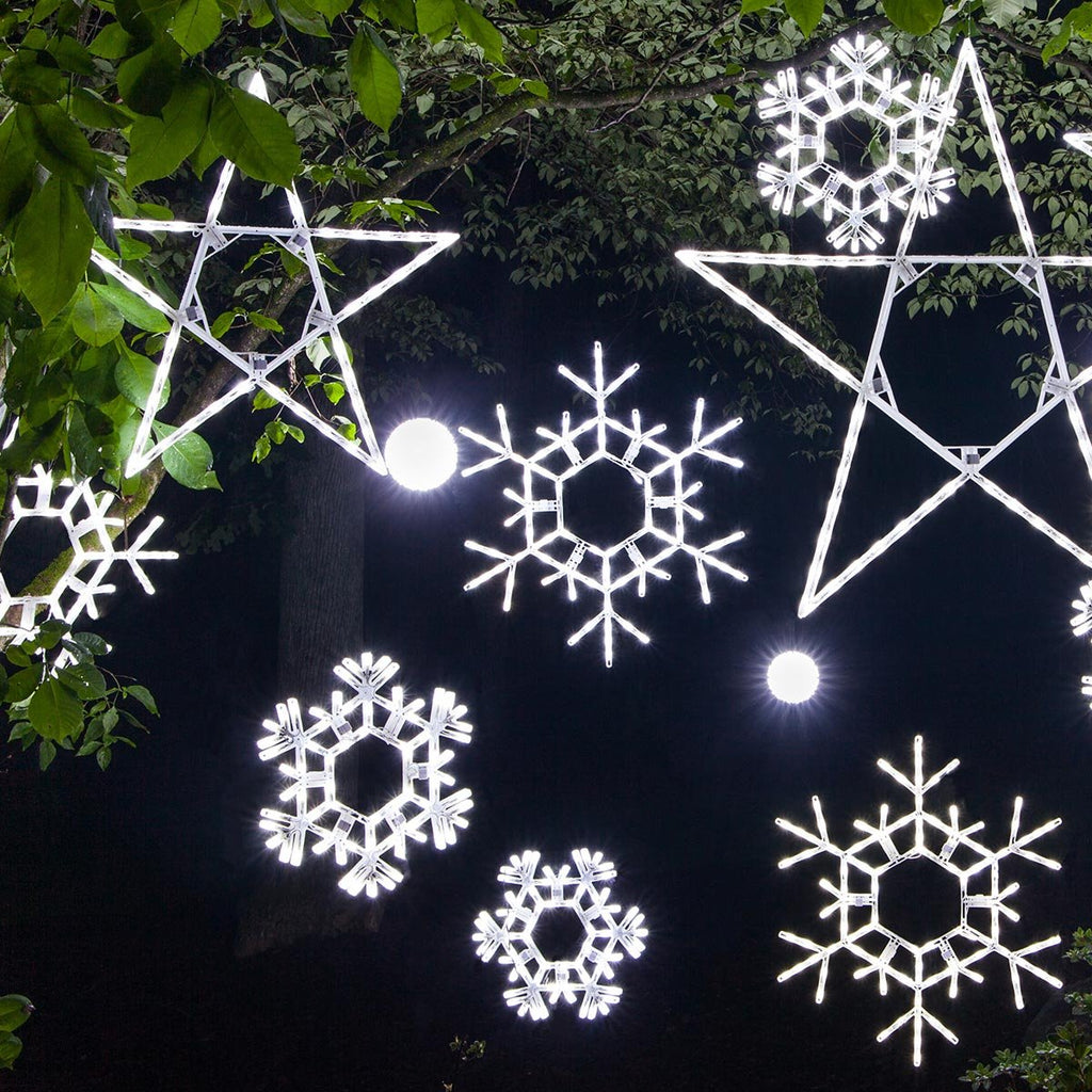 Kringle Traditions Christmas Snowflake Lights Outdoor, 105 LED 36" Folding Warm White Snowflake Hanging Light, Weather-Resistant Christmas Decoration for Yard, Window, Porch, or Eave