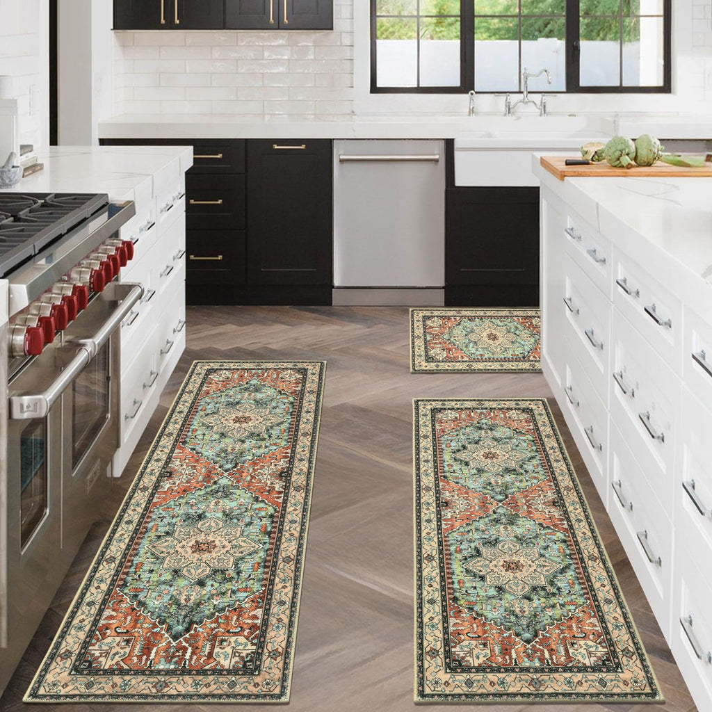 Yamaziot Christmas Kitchen Rugs Sets of 3, Non Slip Kitchen Mats for Floor with Rubber Backing, Holiday Christmas Snowflake Runner Rug Decor Home Decorations for Kitchen, Laundry Room, Hallway