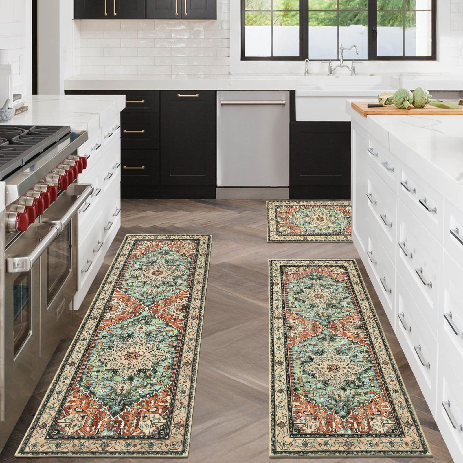 Yamaziot Christmas Kitchen Rugs Sets of 3, Non Slip Kitchen Mats for Floor with Rubber Backing, Holiday Christmas Snowflake Runner Rug Decor Home Decorations for Kitchen, Laundry Room, Hallway