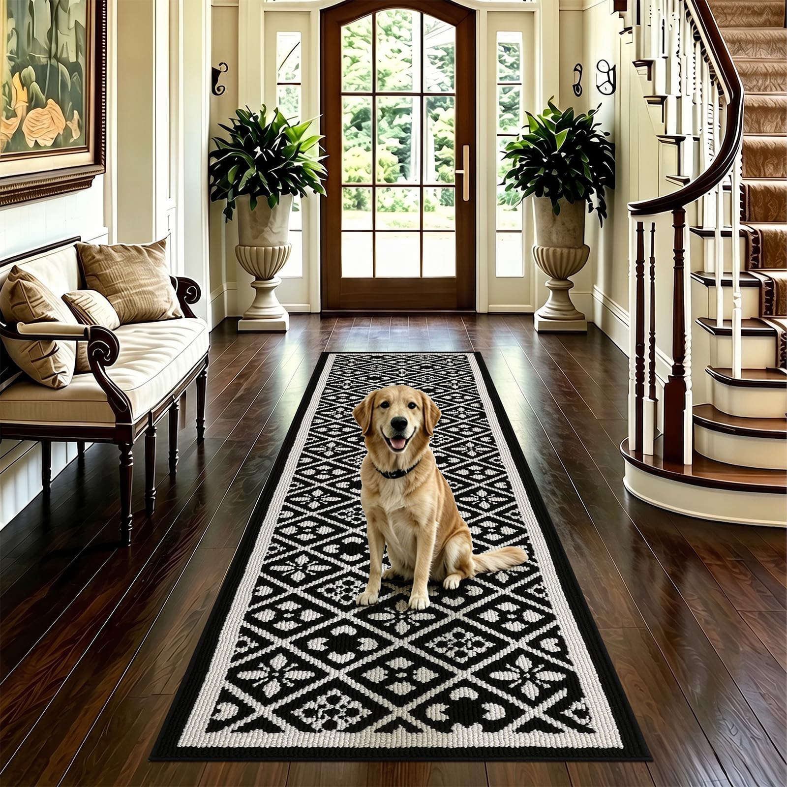 Ileading Christmas Entrance Door Mat, Absorbent Dog Mats for Muddy Paws, Low-Profile Small Red Xmas Decor Kitchen Runner Rug with Non-Slip Backing, Machine Washable Entryway Welcome Mat(Red 24"X36")