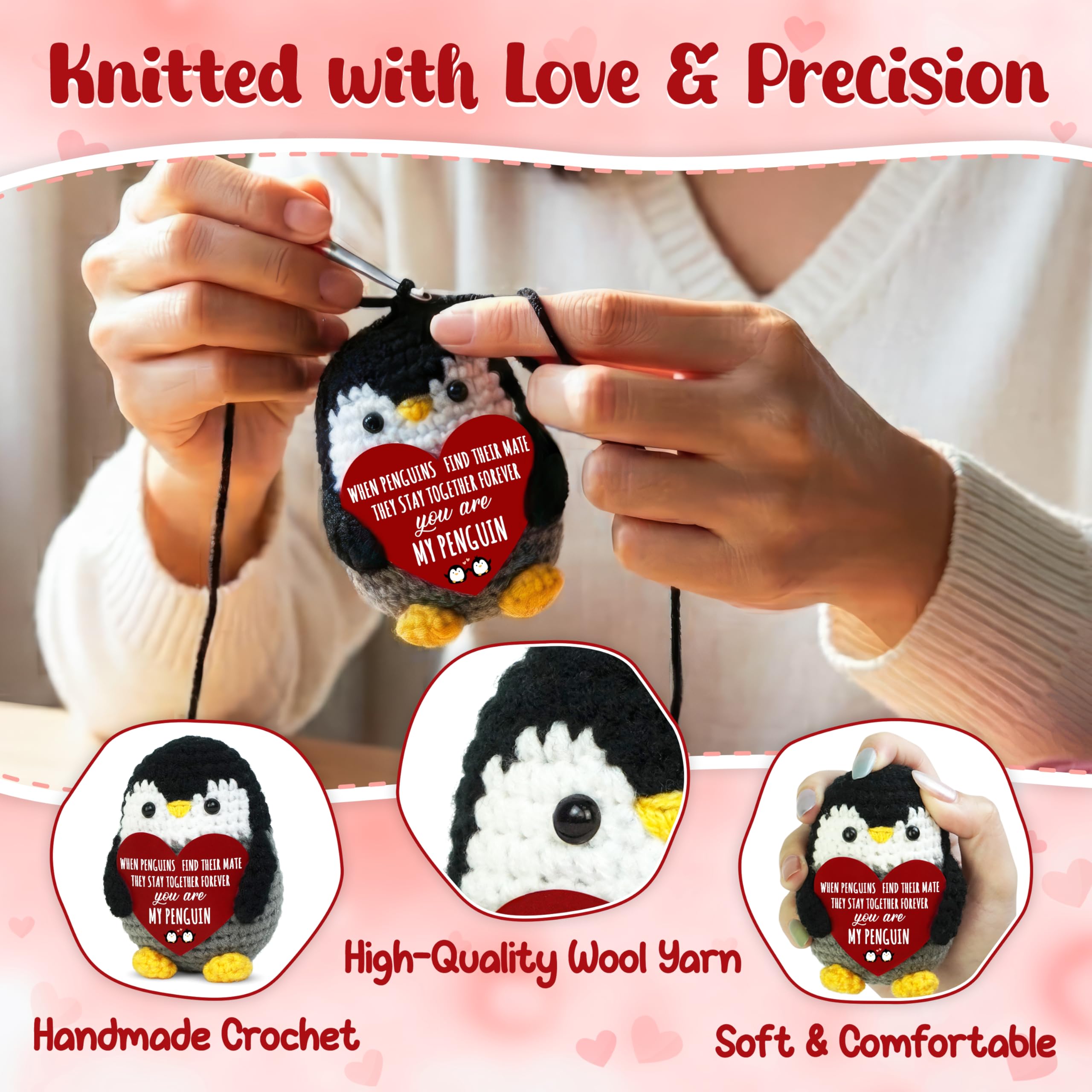 OASSIE Anniversary Couple Gifts for Women Men - Positive Penguin Couple Crochet with Card - Mothers Day Birthday Anniversary Wedding Gifts for Wife Husband Him Her Couples Boyfriend Girlfriend