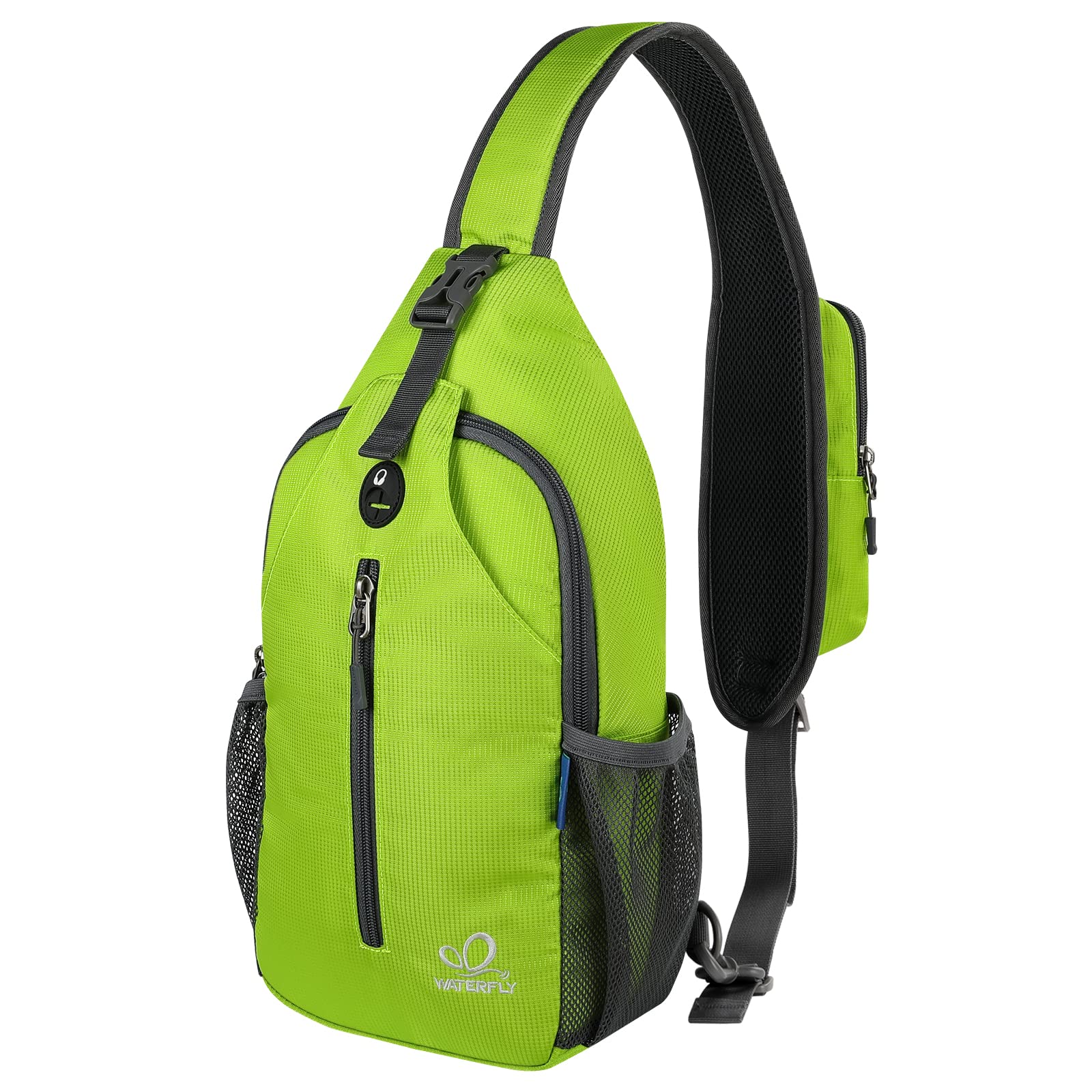 WATERFLY Crossbody Sling Backpack Sling Bag Travel Hiking Chest Bag Daypack (Black)