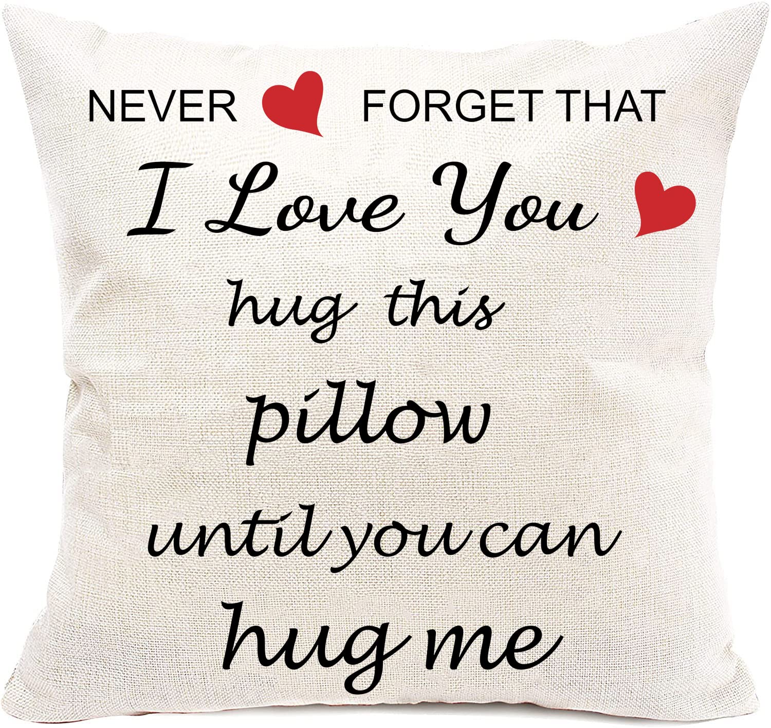 Anrkets Two Sided Printing Lover Pillow Cover I Love You Hug This Pillow Until You Can Hug Me, Valentine's Day Birthday Gifts for Girlfriend Cotton Linen Square Decorative Waist Pillowcase 18"x 18"