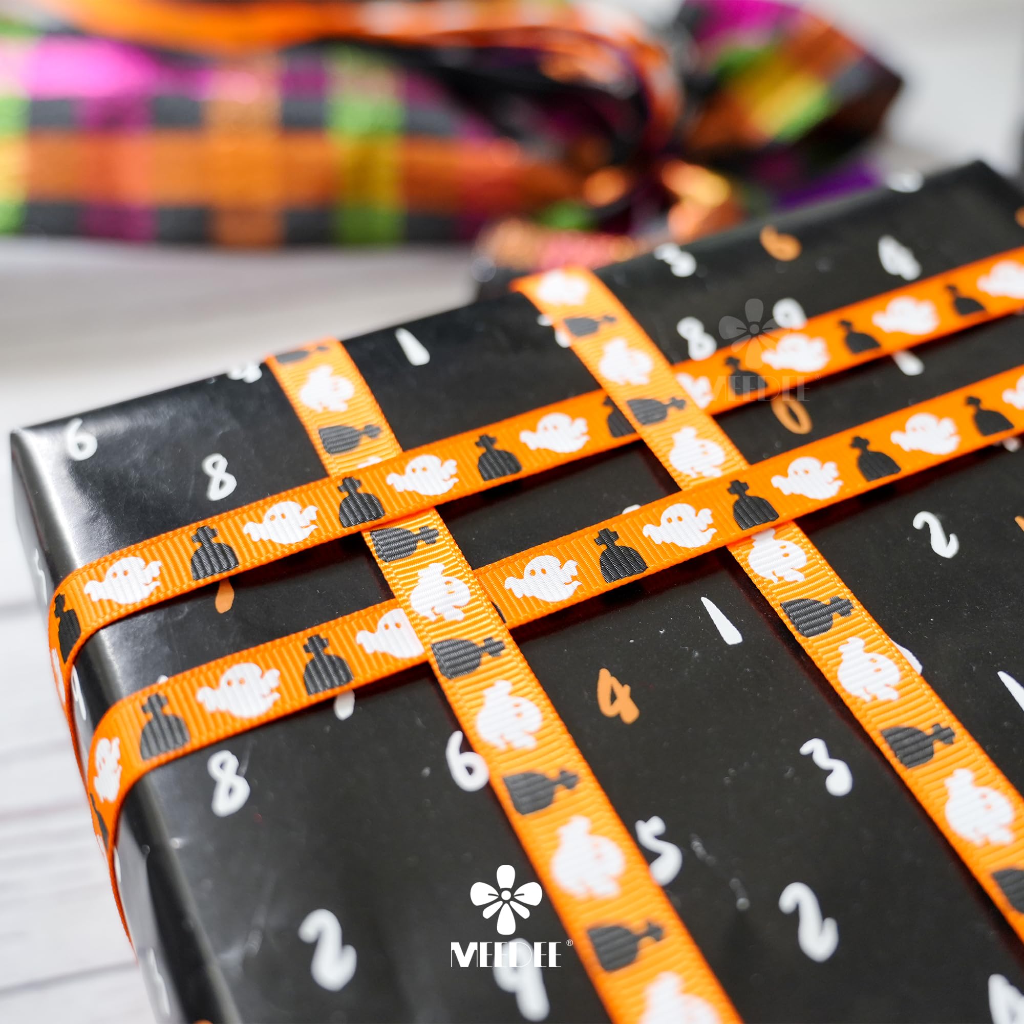 MEEDEE 3/8 Inch Satin Ribbon Set – 10 Rolls Rainbow Double Face Ribbon for Gift Wrapping, 5 Yards Each (Total 50 Yards), Decorative Ribbon for Presents & Party Favors