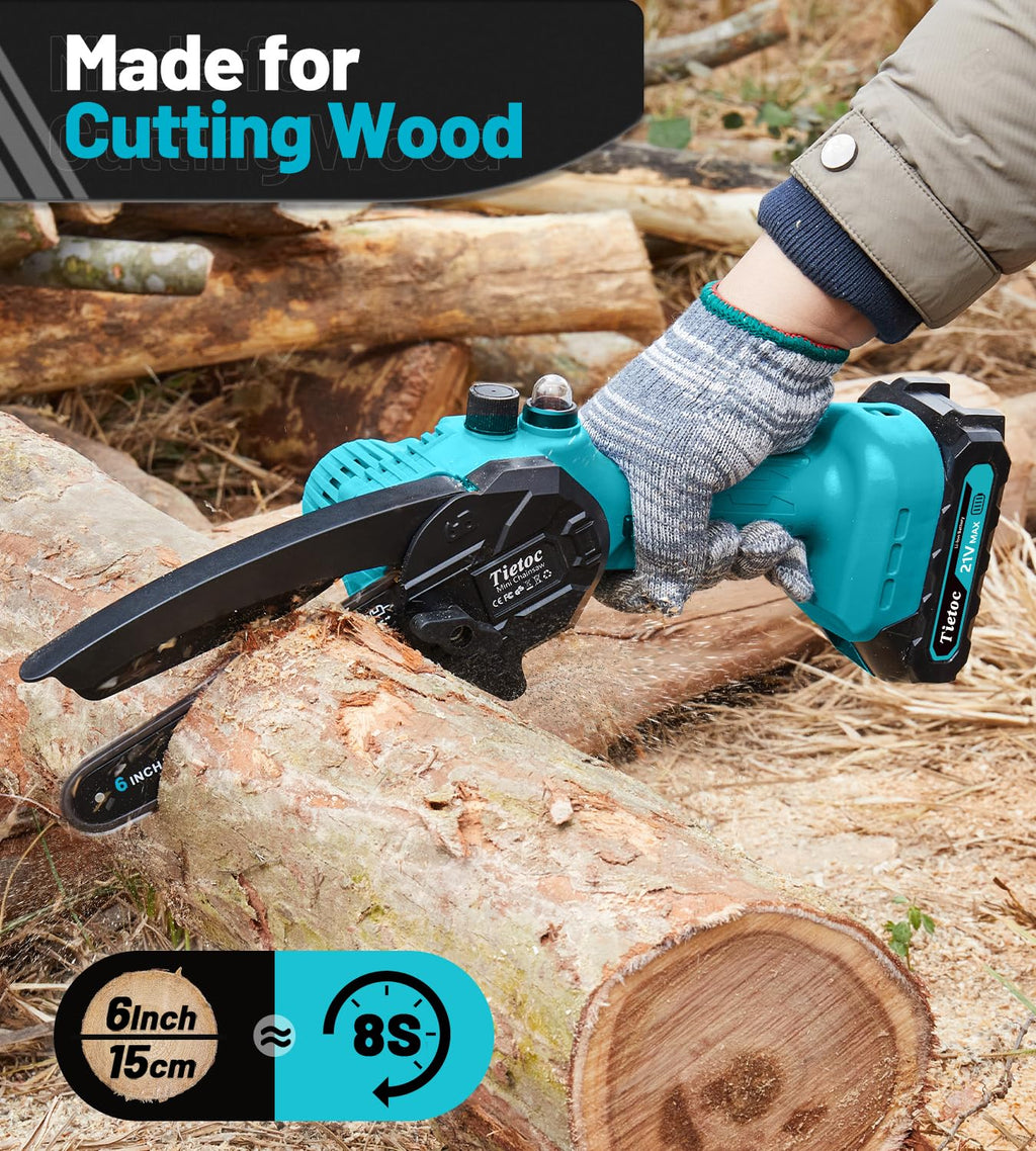 Tietoc Chainsaw 6 Inch Mini Electric Chainsaw Cordless Battery Powered, Hand Held Saw for Wood/Trees Trimming, Tools for Household and Garden, Chain Saw Gift for Men Dad Husband Fathers Gardener 2026