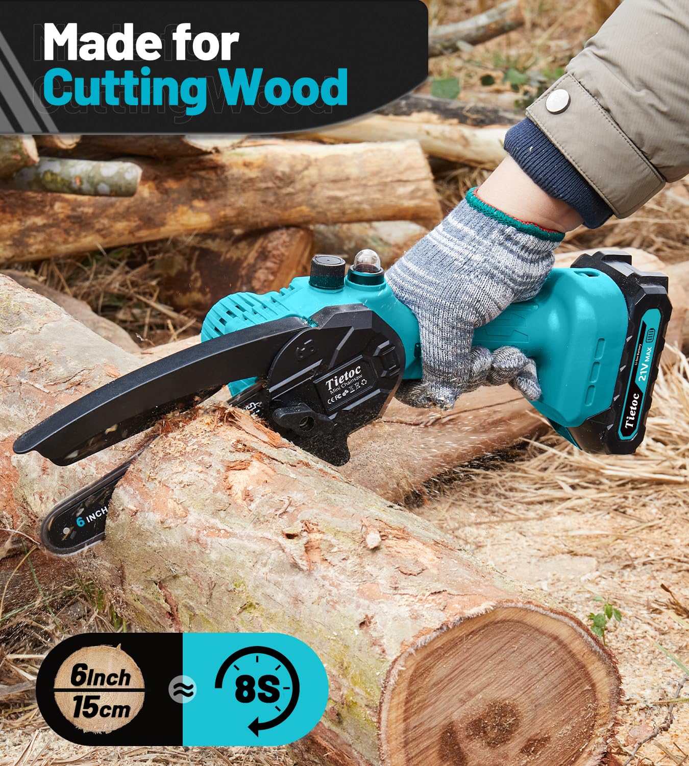 Tietoc Chainsaw 6 Inch Mini Electric Chainsaw Cordless Battery Powered, Hand Held Saw for Wood/Trees Trimming, Tools for Household and Garden, Chain Saw Gift for Men Dad Husband Fathers Gardener 2026