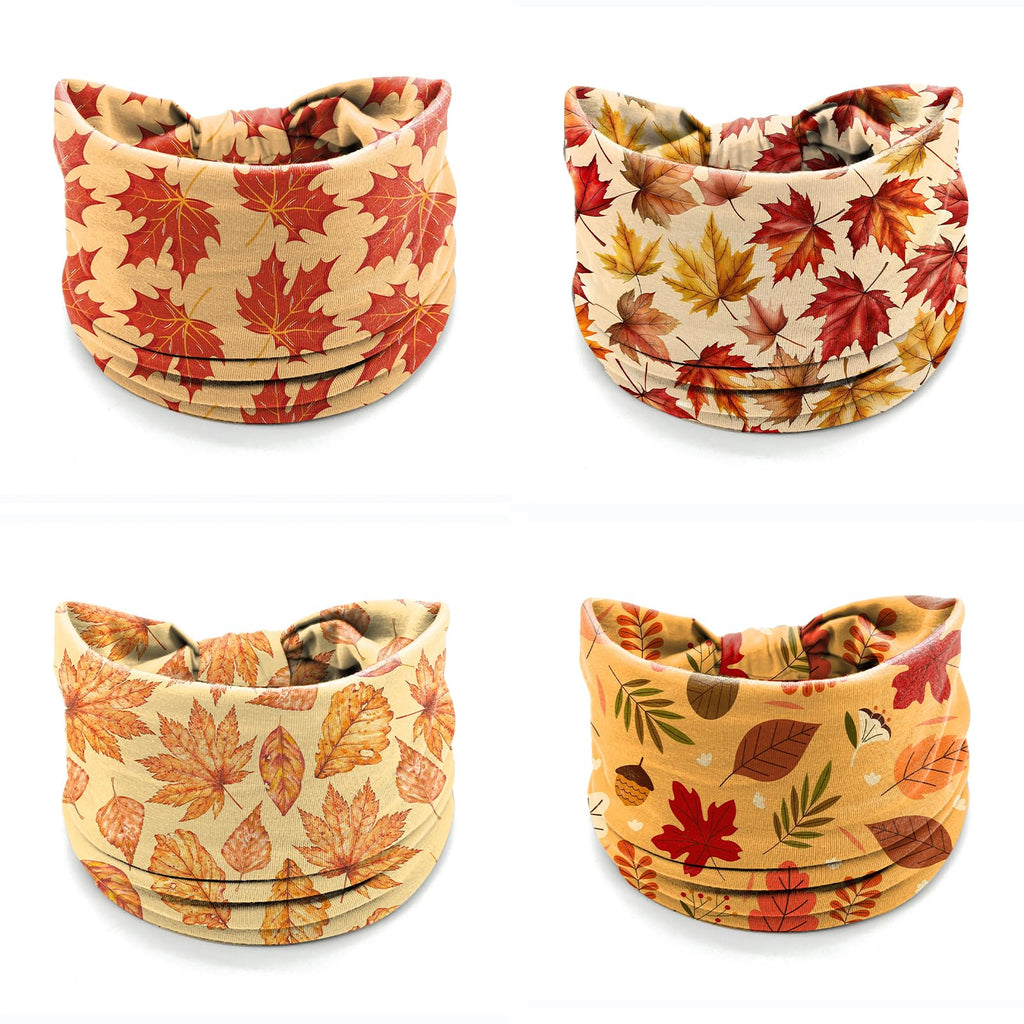 winthrop 4 Pack Autumn Maple Leaf Headbands for Women, Thanksgiving Wide Stretchy Yoga Workout Hair Bands, Soft Non-Slip Fall Turban Headwraps for Running Makeup Everyday Use