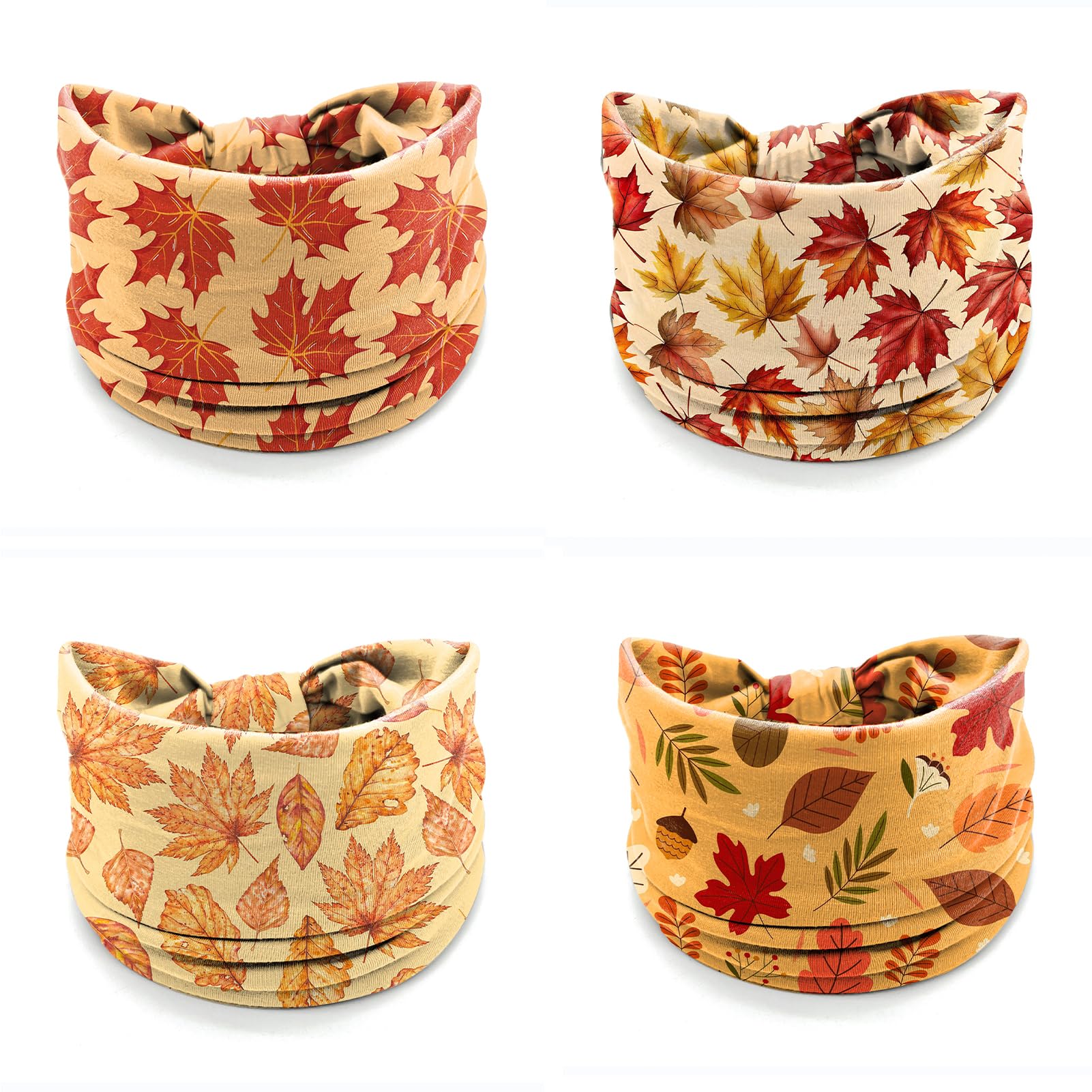 winthrop 4 Pack Autumn Maple Leaf Headbands for Women, Thanksgiving Wide Stretchy Yoga Workout Hair Bands, Soft Non-Slip Fall Turban Headwraps for Running Makeup Everyday Use
