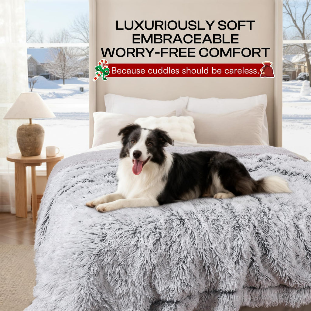 Luciphia Large Waterproof Dog Blanket for Pet Washable Liquid Proof Bed Intimacy Protection Shaggy Plush Calming Long Faux Fur Couch Cover Calming Cat Throw Blankets, Tie-dye Grey, 50" x 60"