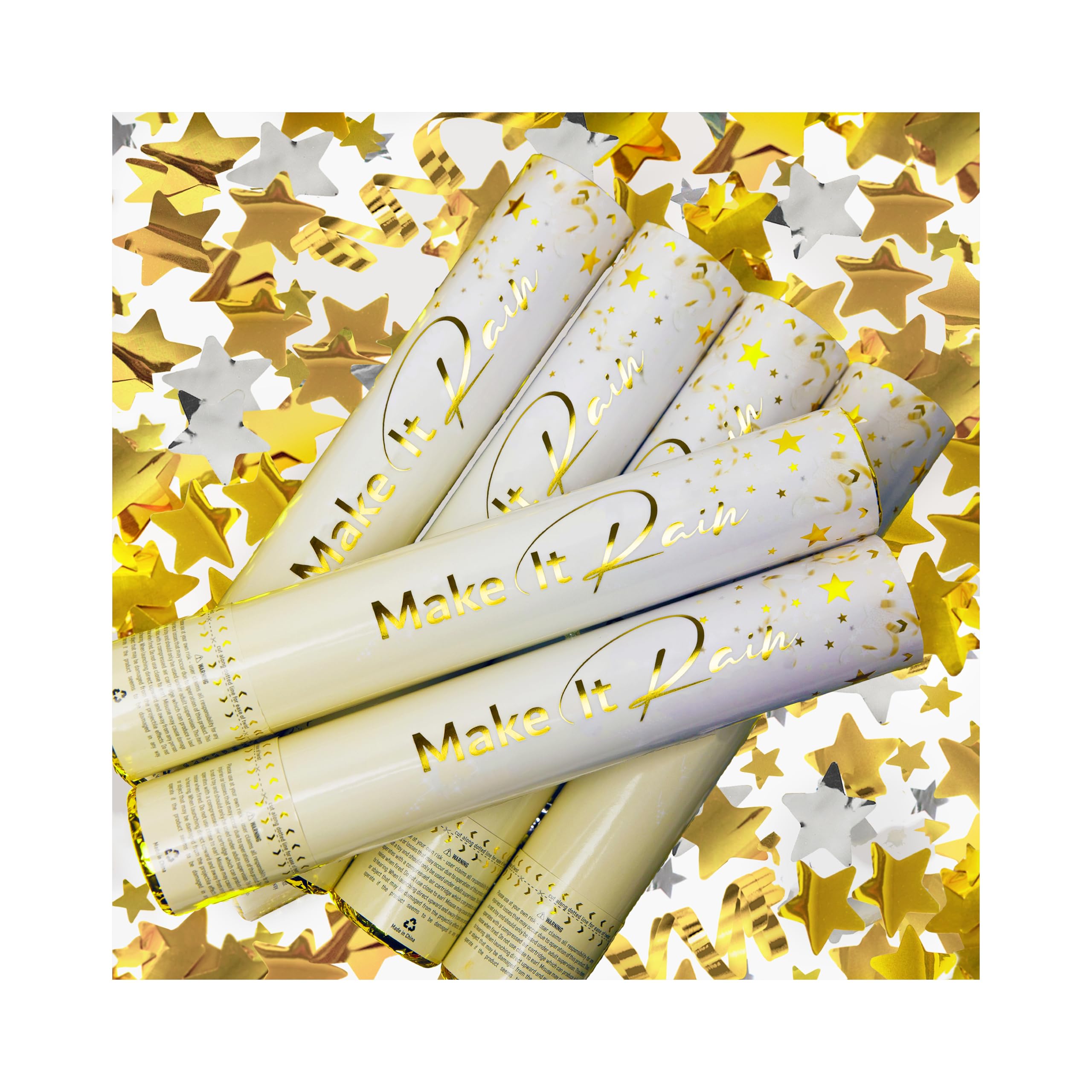 PrimePure Confetti Cannon Party Poppers - Gold Star Confetti Poppers - 2 Pack - Make It Rain Gold Glitter Stars Party Cannons Pop Gun for Birthday, Wedding, Graduation, Celebration, Events, Pranks