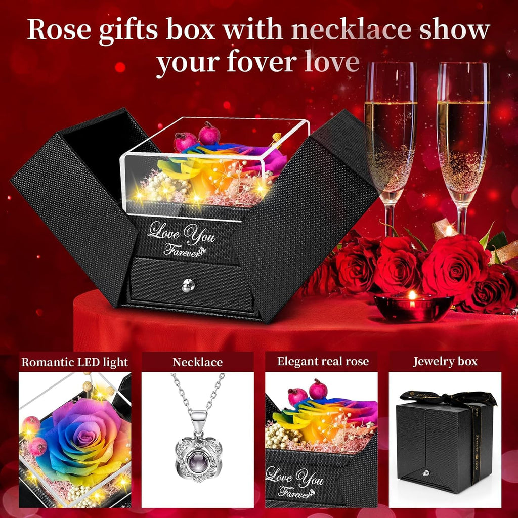 Lebana Preserved Red Real Rose with Heart I Love You Necklace -Mothers Day Gifts for Mom Her Wife Girlfriend Grandma on Valentines Mothers Day Christmas Birthday Anniversary Romantic-Red