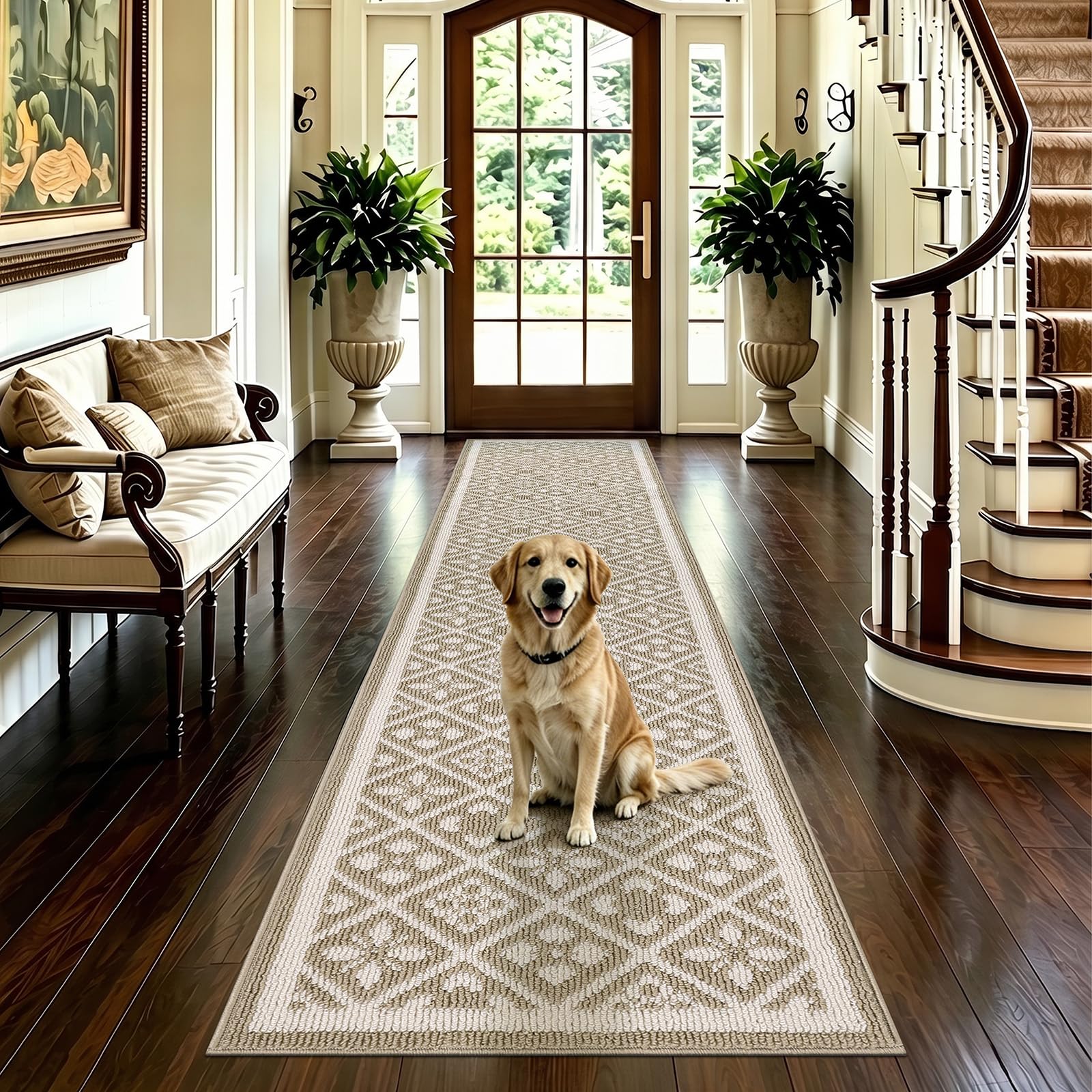 Ileading Christmas Entrance Door Mat, Absorbent Dog Mats for Muddy Paws, Low-Profile Small Red Xmas Decor Kitchen Runner Rug with Non-Slip Backing, Machine Washable Entryway Welcome Mat(Red 24"X36")